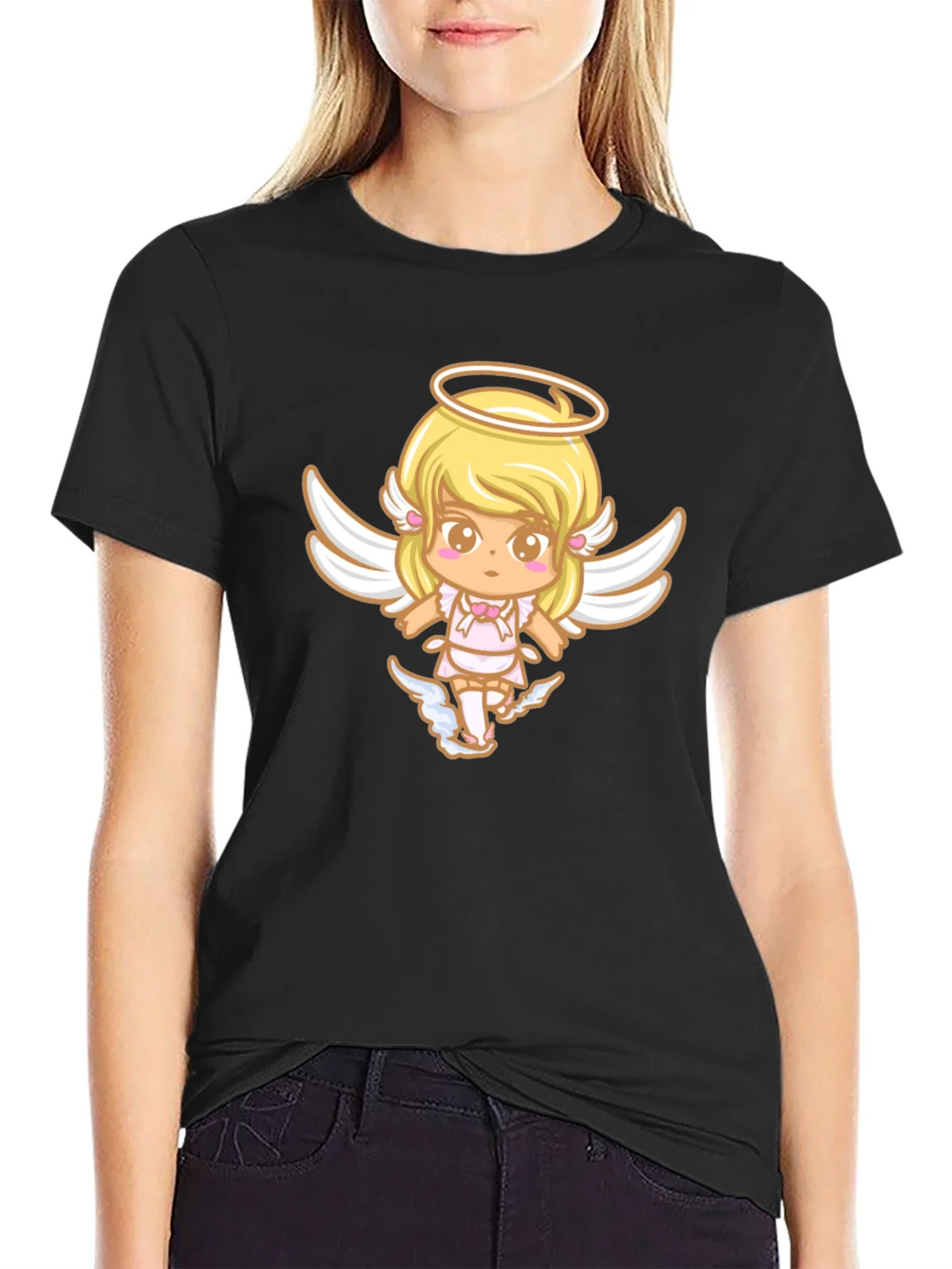 Cute Angel Graphic Black T-Shirt product image 2