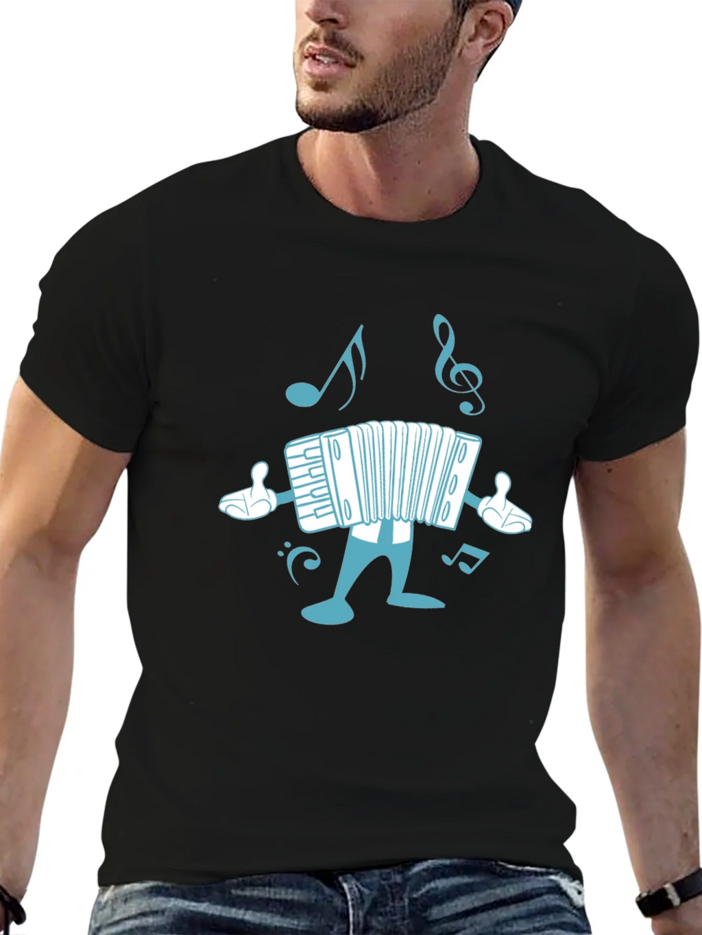 Accordion Cartoon Black T-Shirt product image 5