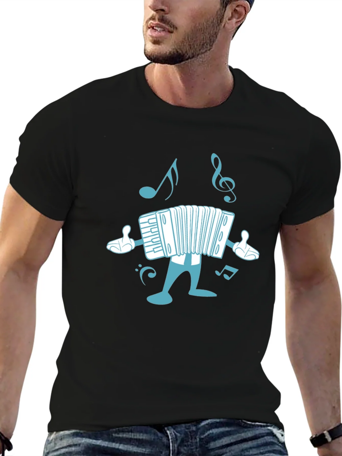 Accordion Cartoon Black T-Shirt product image 5