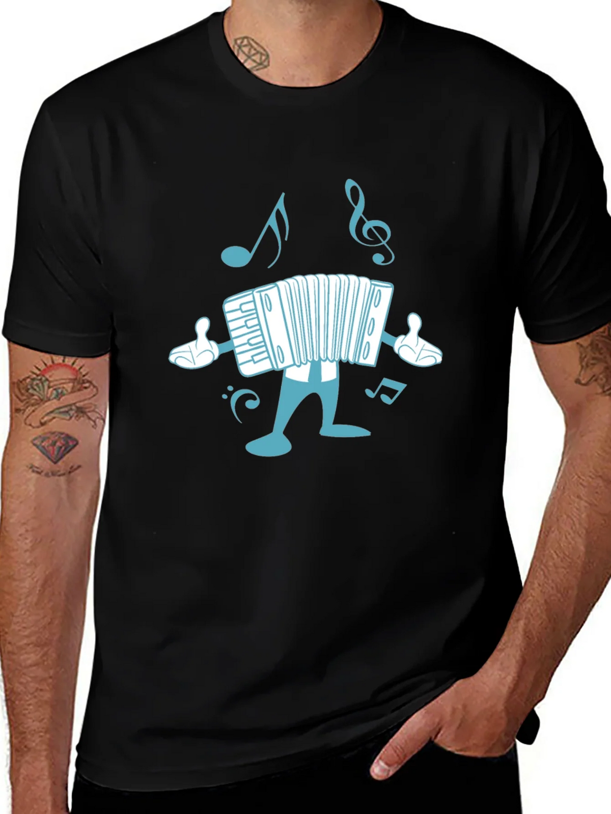 Accordion Cartoon Black T-Shirt product image 1