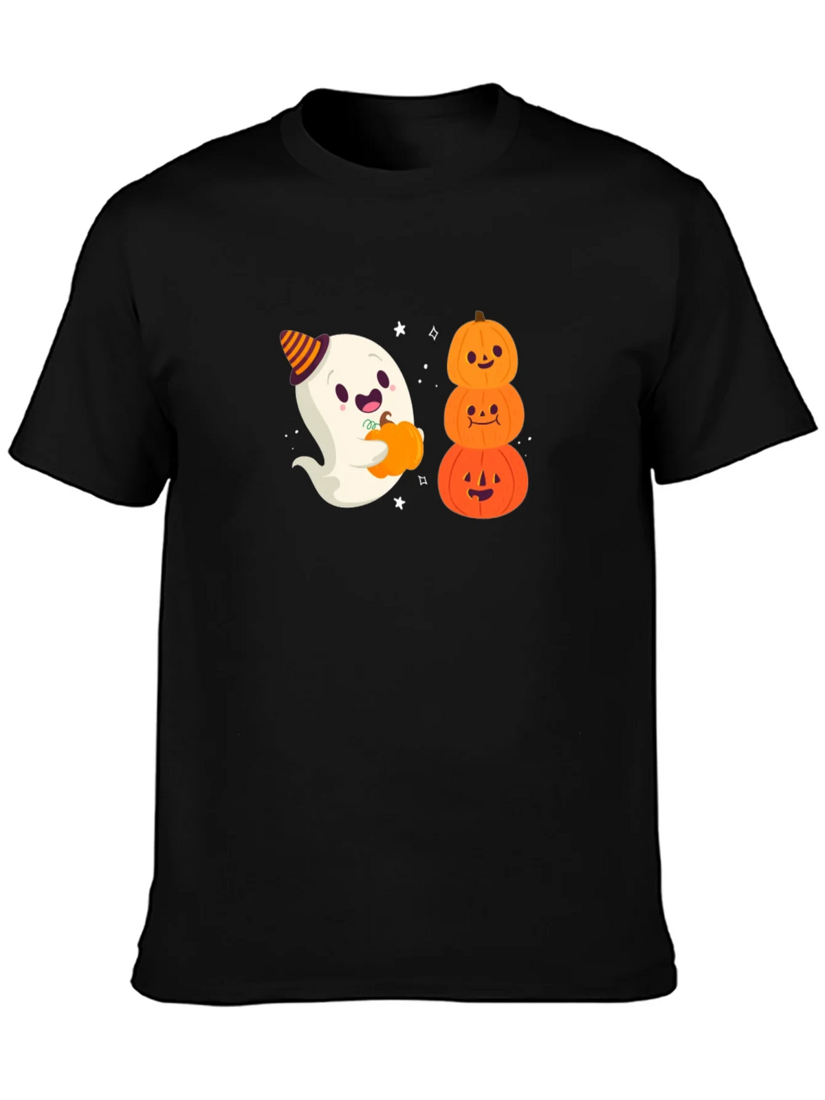 Halloween Ghost & Pumpkins Black T-Shirt product image 3