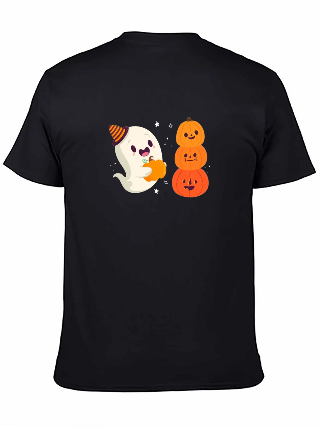 Halloween Ghost & Pumpkins Black T-Shirt product image 4