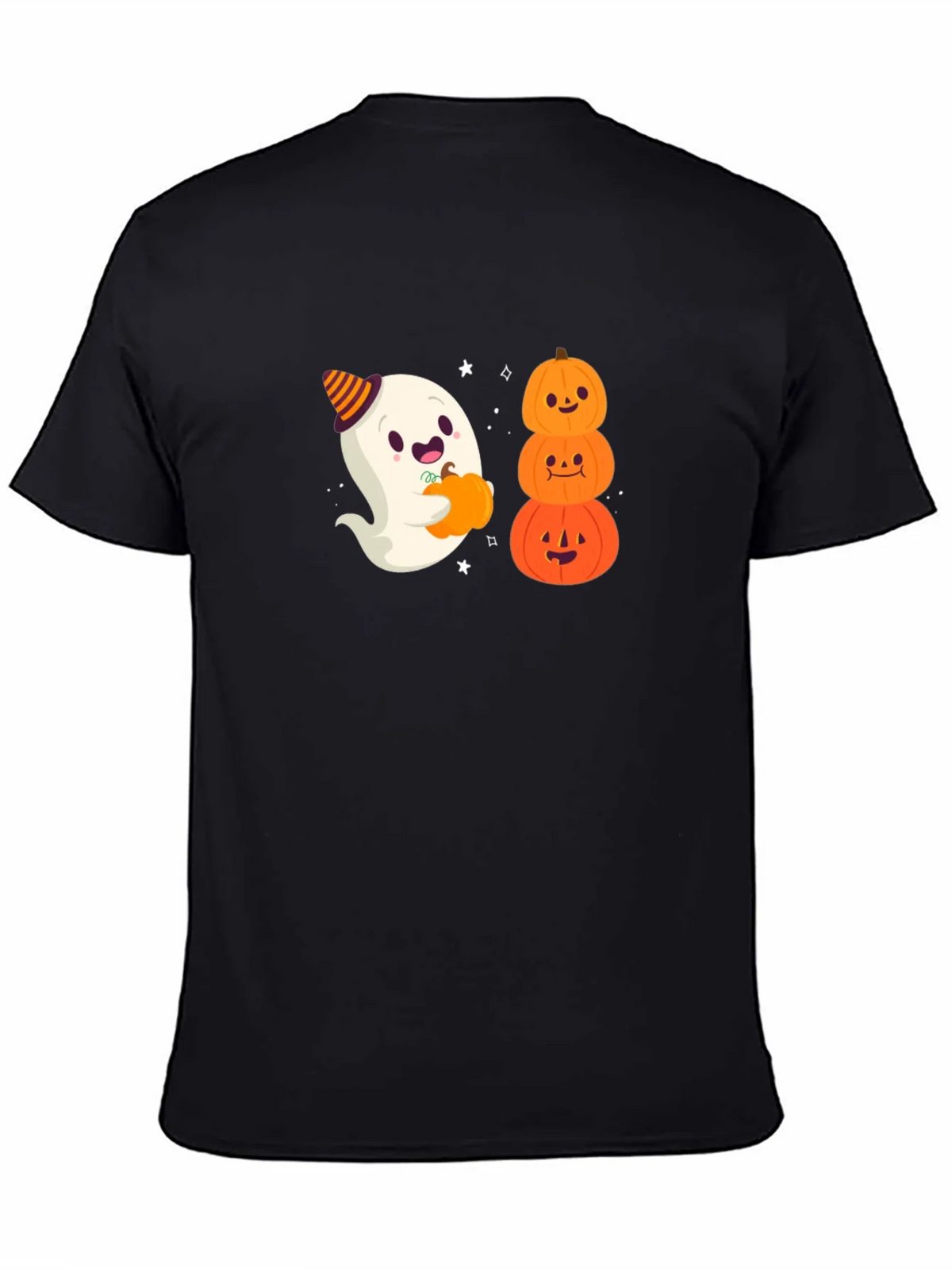 Halloween Ghost & Pumpkins Black T-Shirt product image 4