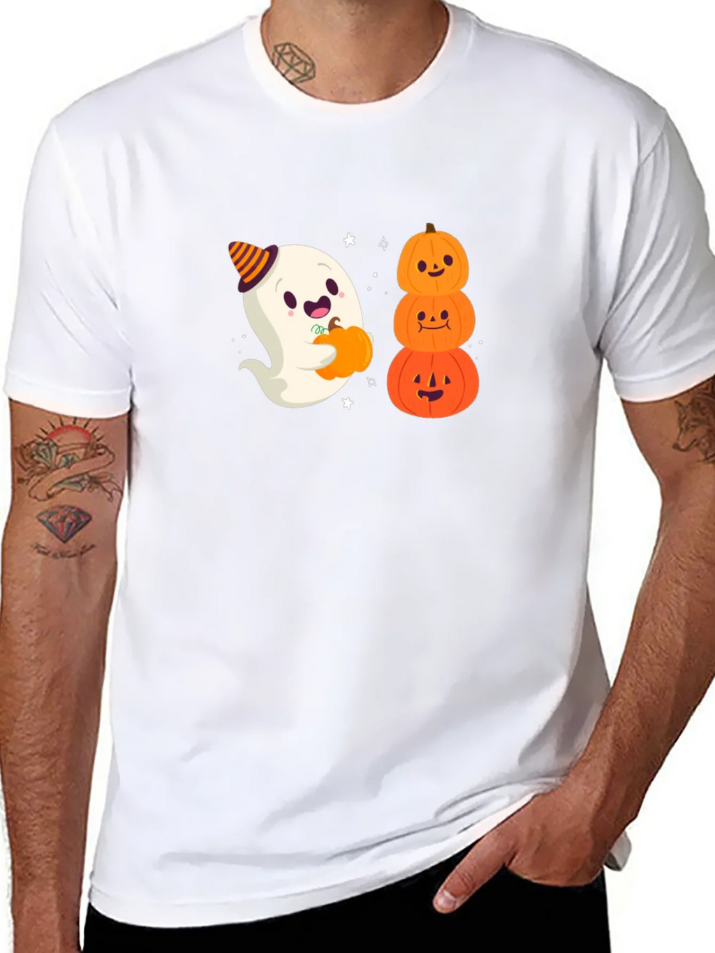 Halloween Ghost & Pumpkins Black T-Shirt product image 7
