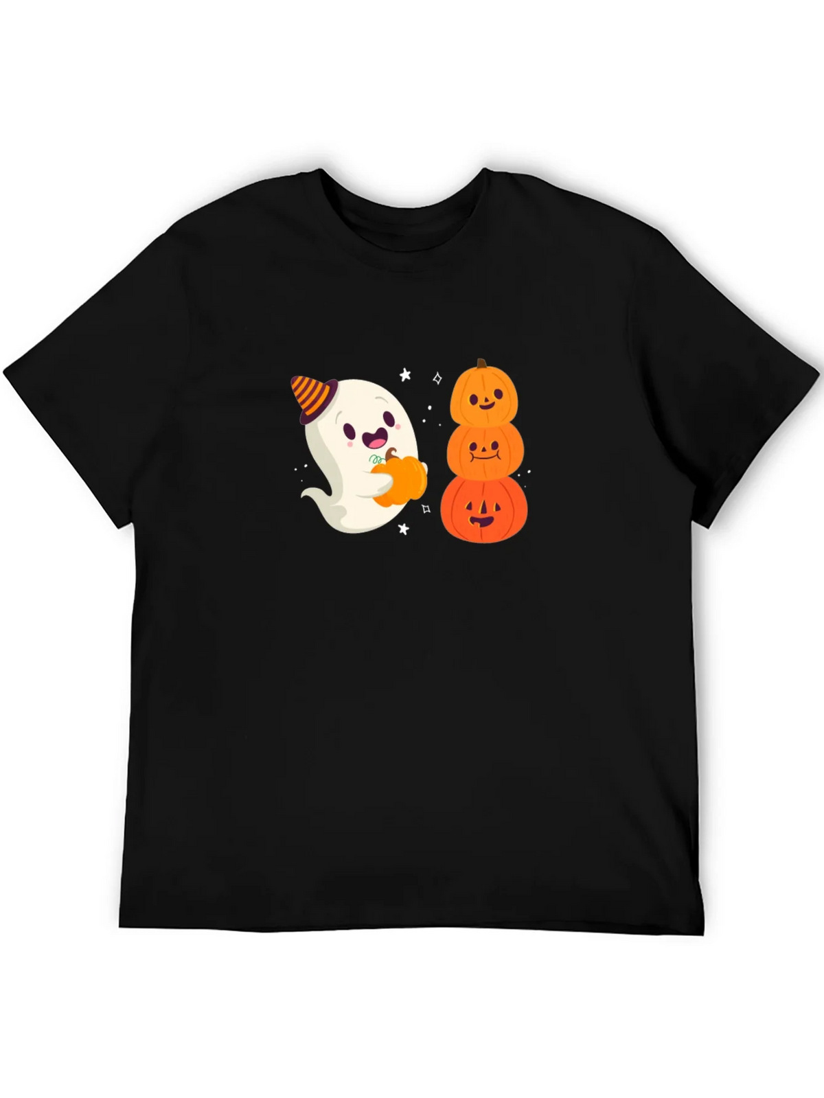 Halloween Ghost & Pumpkins Black T-Shirt product image 5