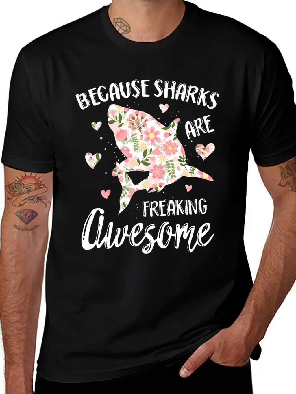 Floral Shark Graphic T-Shirt - Because Sharks Are Awesome product image 1