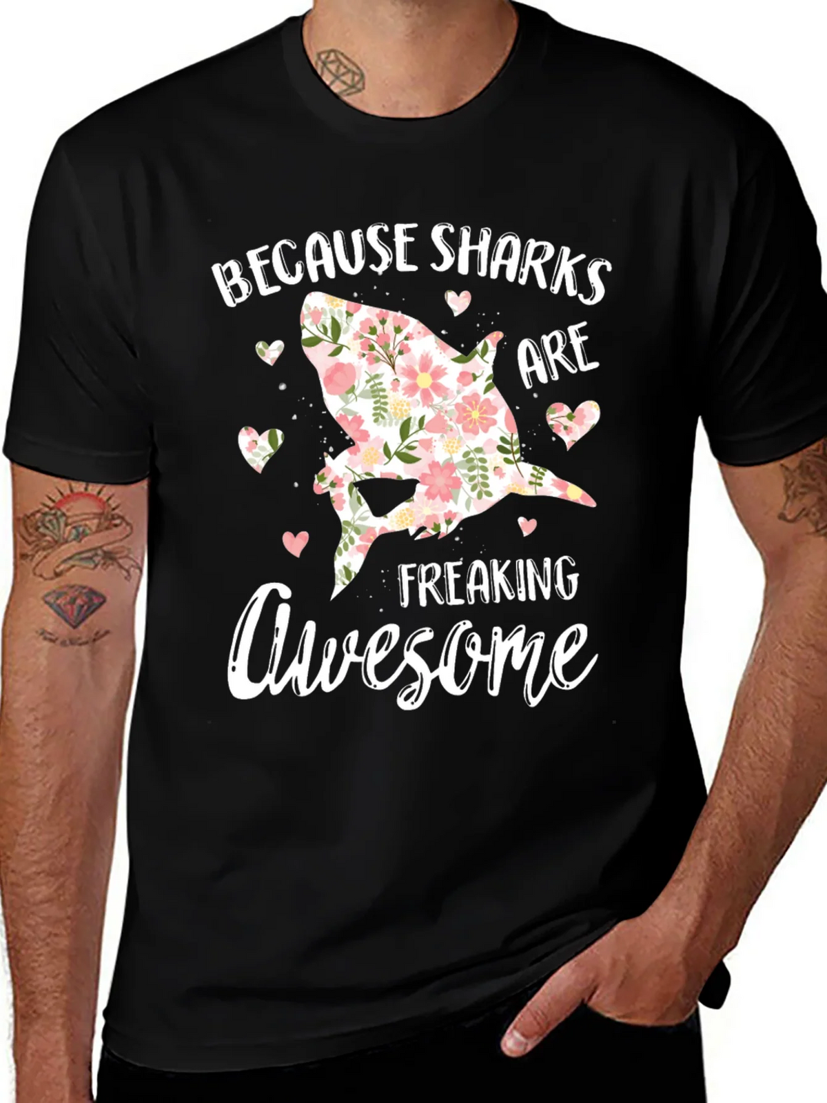Floral Shark Graphic T-Shirt - Because Sharks Are Awesome product image 1
