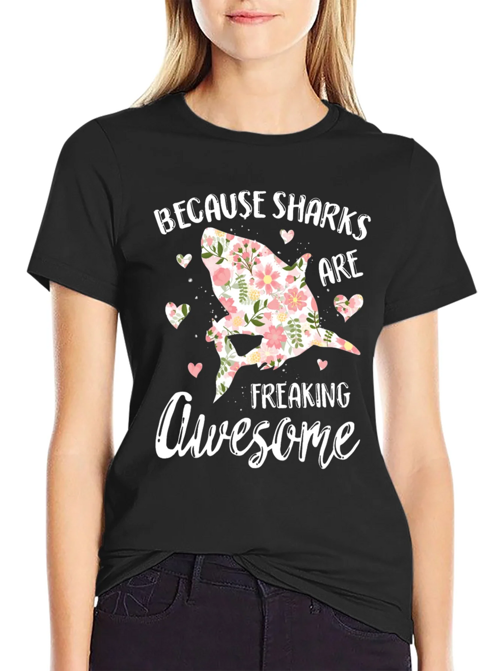 Floral Shark Graphic T-Shirt - Because Sharks Are Awesome product image 2