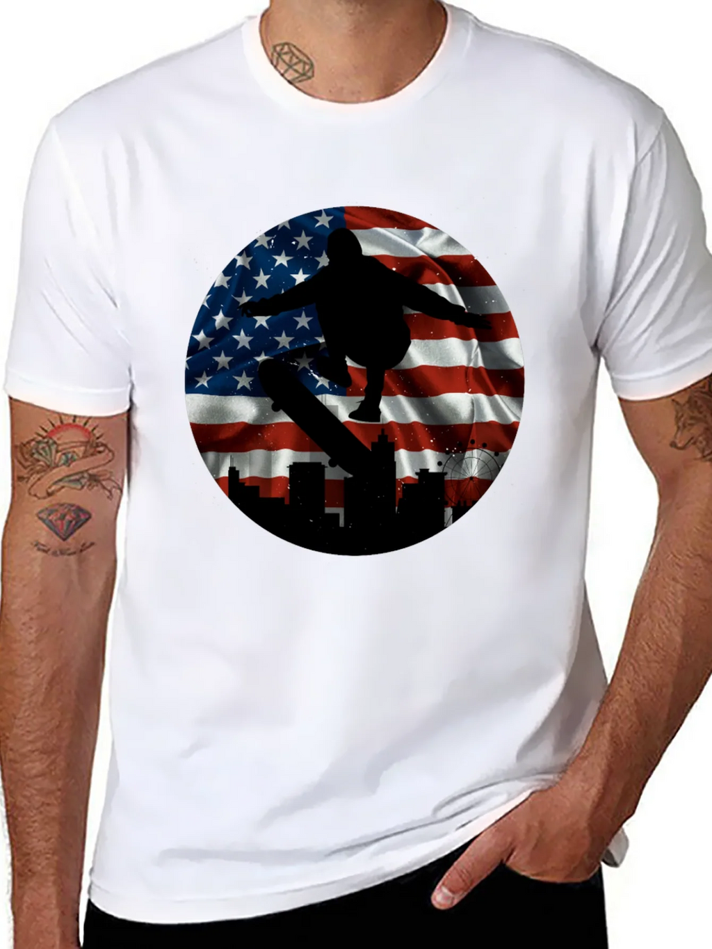 Patriotic Skater T-Shirt - American Flag Design product image 7