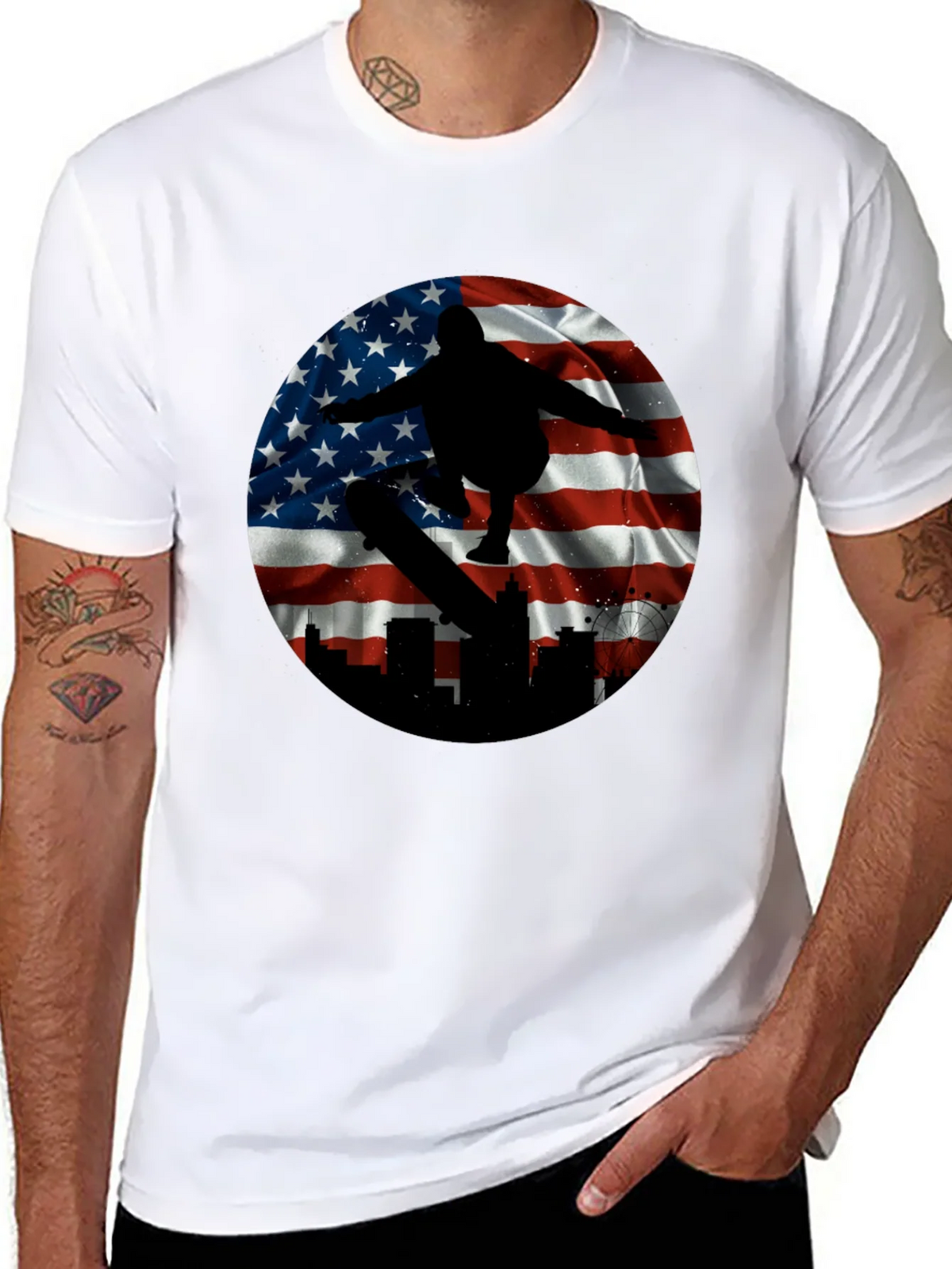 Patriotic Skater T-Shirt - American Flag Design product image 7