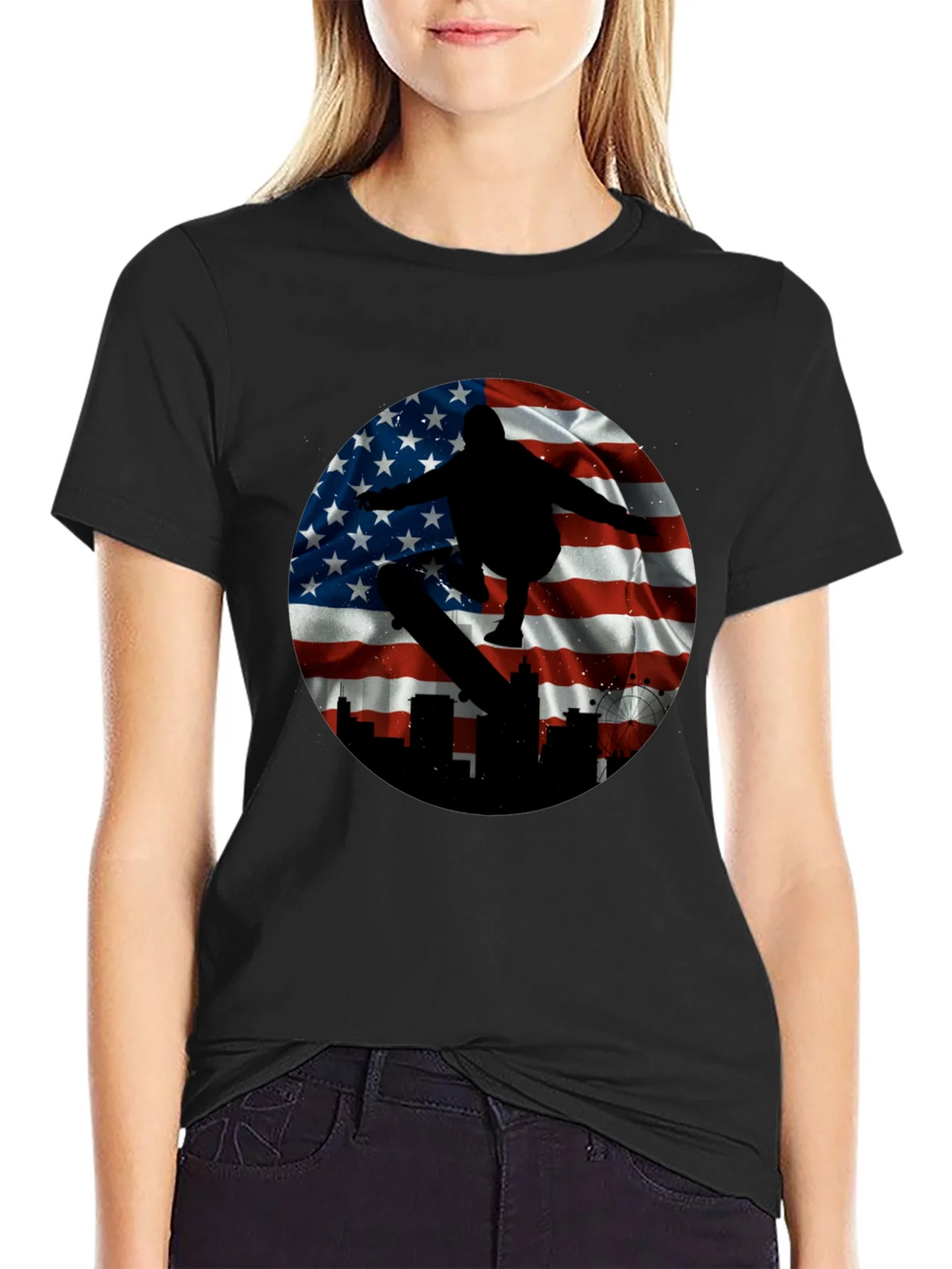 Patriotic Skater T-Shirt - American Flag Design product image 2