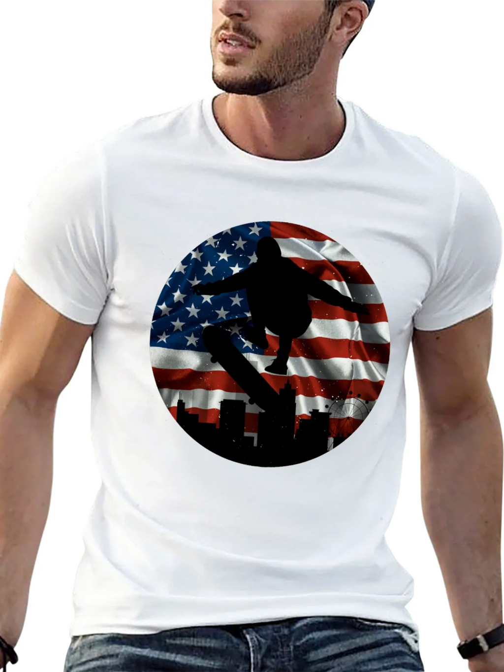 Patriotic Skater T-Shirt - American Flag Design product image 12