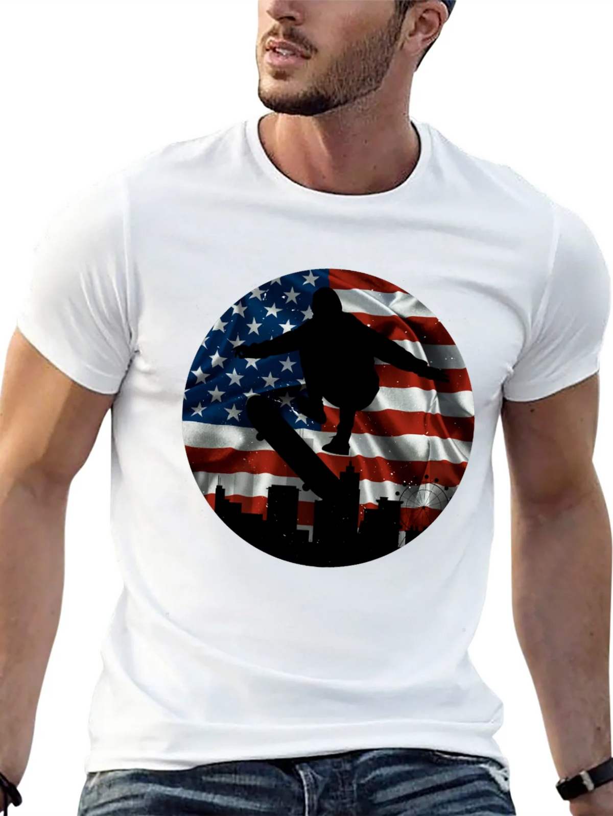 Patriotic Skater T-Shirt - American Flag Design product image 12