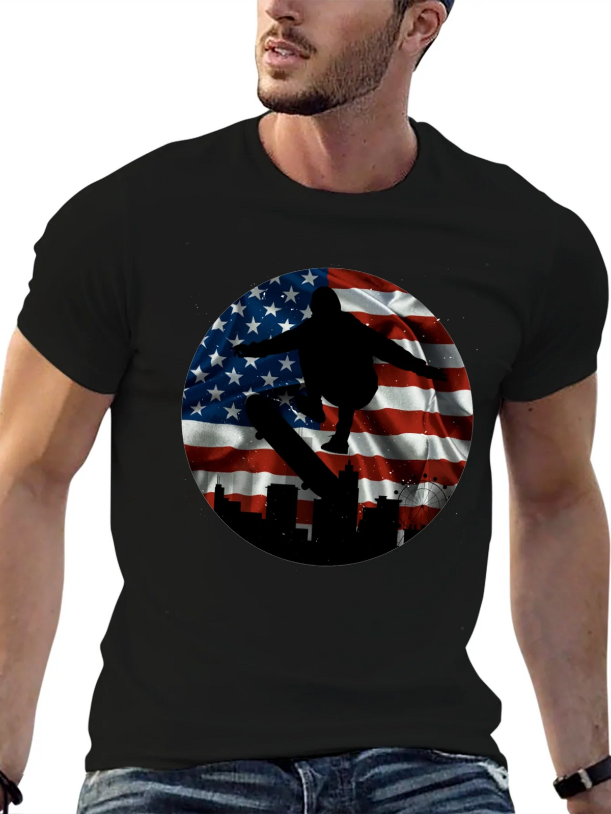 Patriotic Skater T-Shirt - American Flag Design product image 6