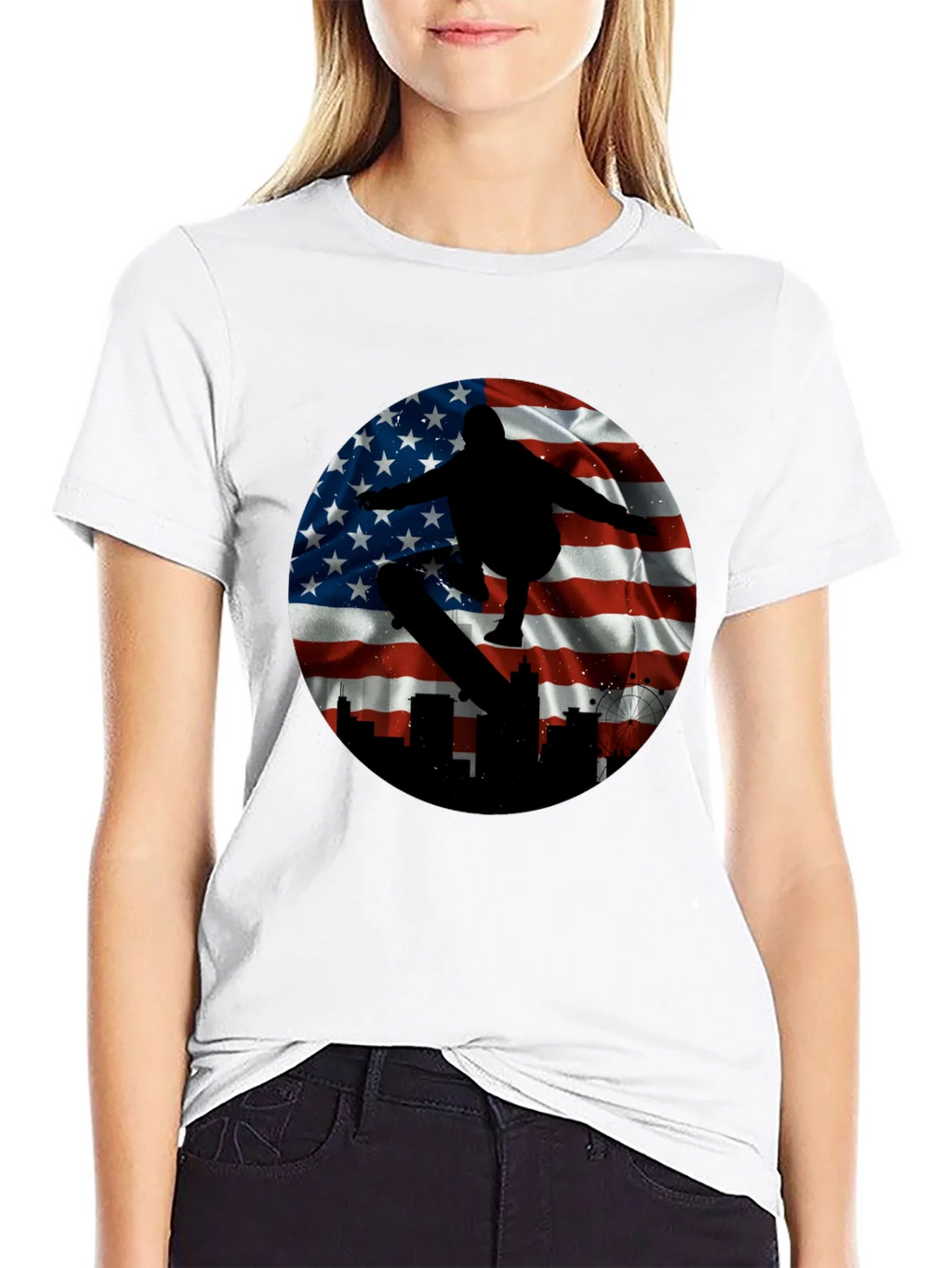Patriotic Skater T-Shirt - American Flag Design product image 8
