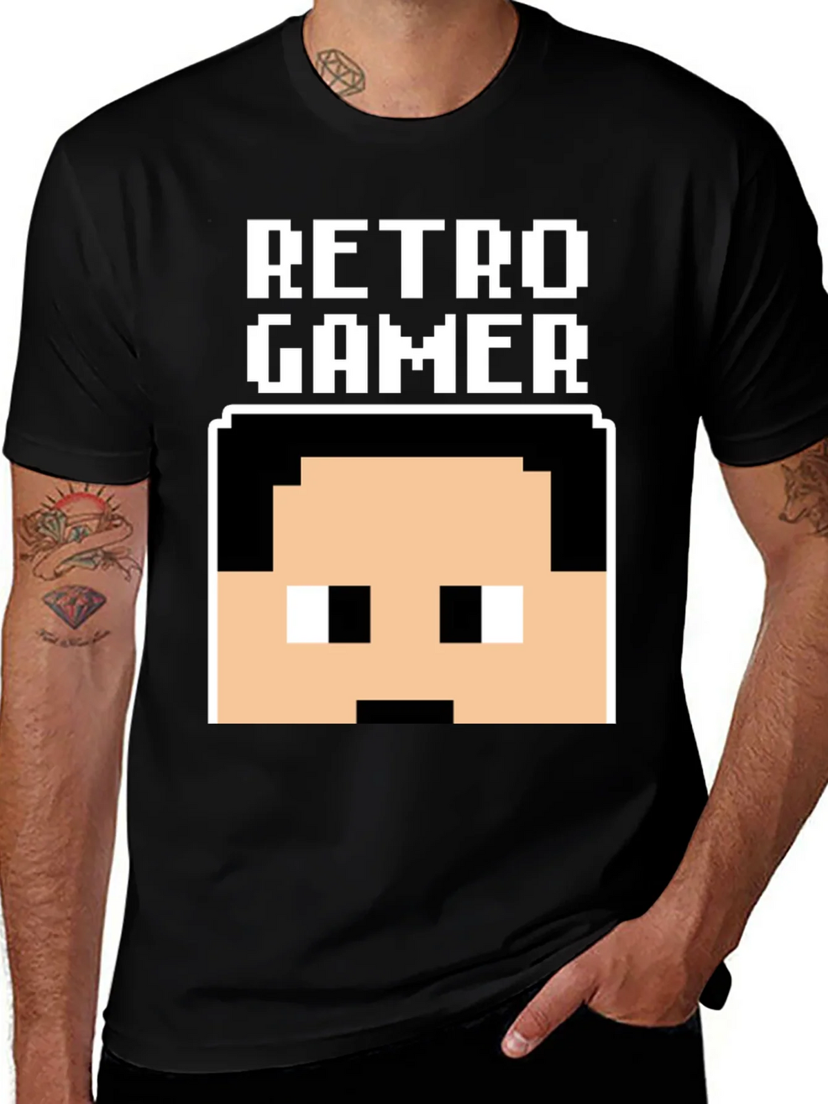 Retro Gamer Pixel Art Black T-Shirt product image 1