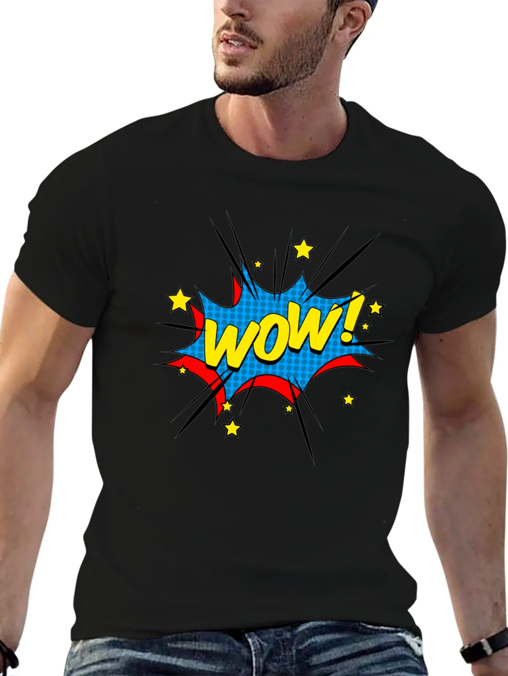 WOW! Comic Style Graphic Black T-Shirt product image 2