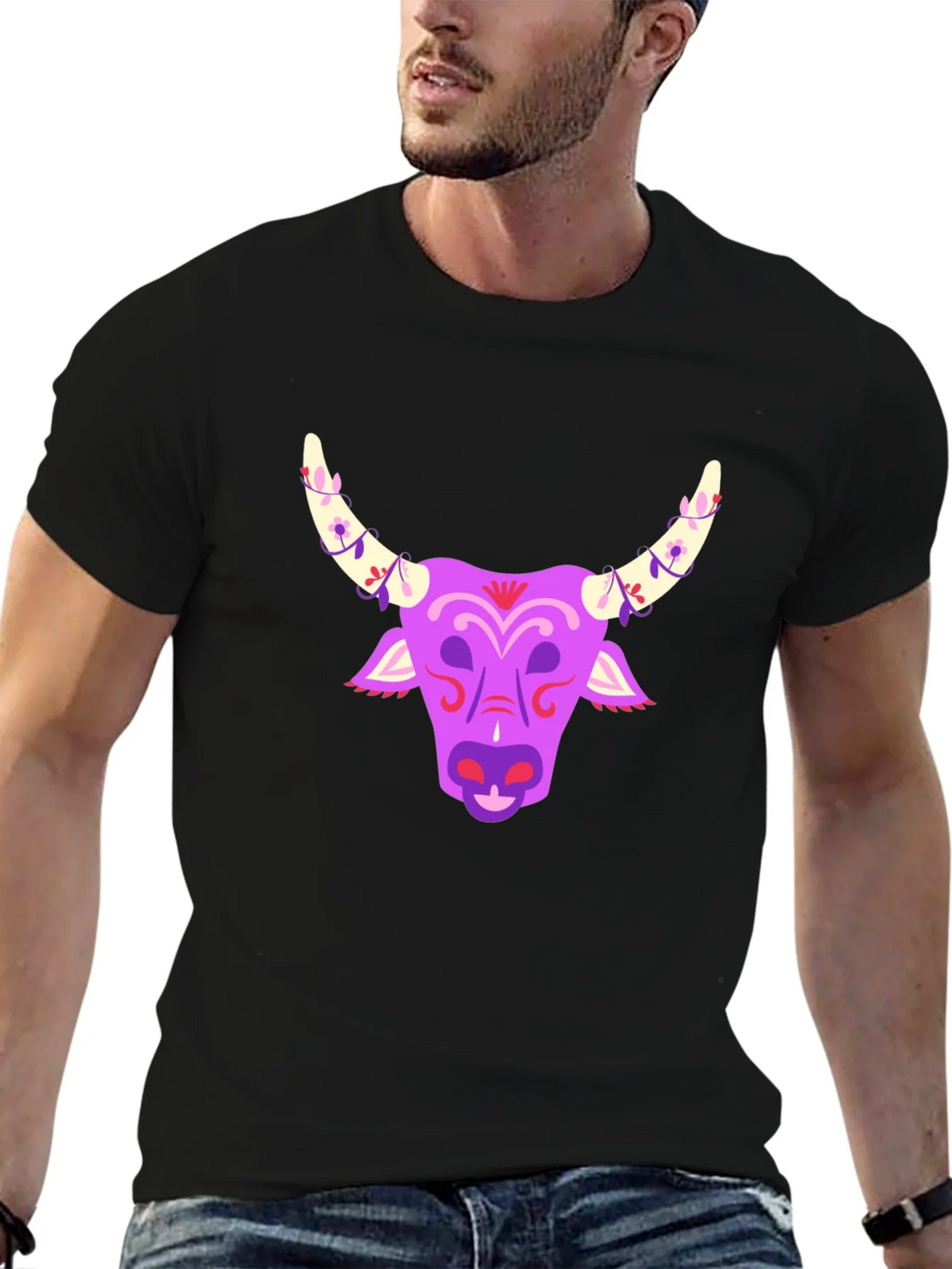 Bull Head Graphic Tee - Black Short Sleeve Shirt product image 6