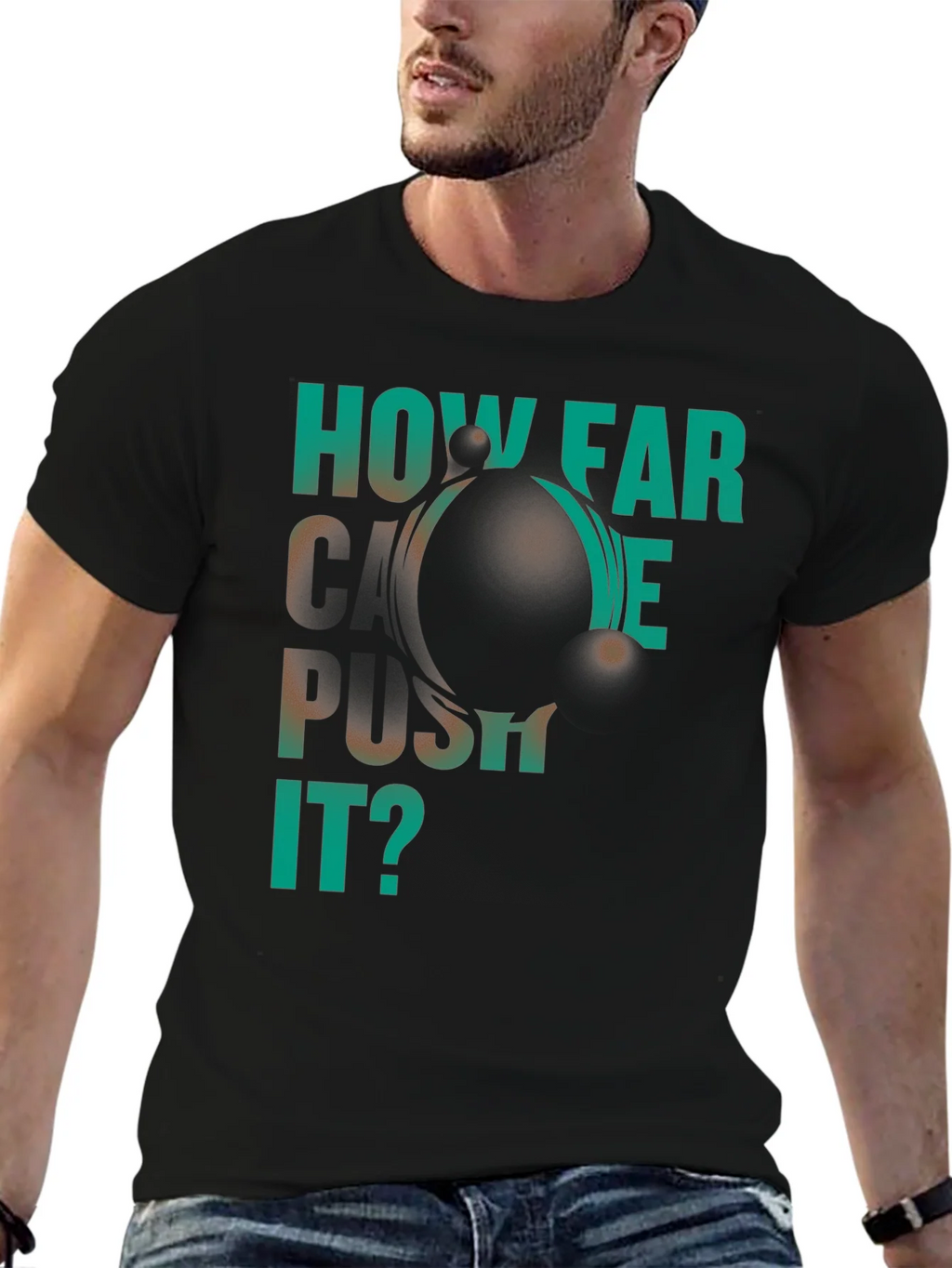 How Far Can We Push It? Black Graphic T-Shirt product image 6
