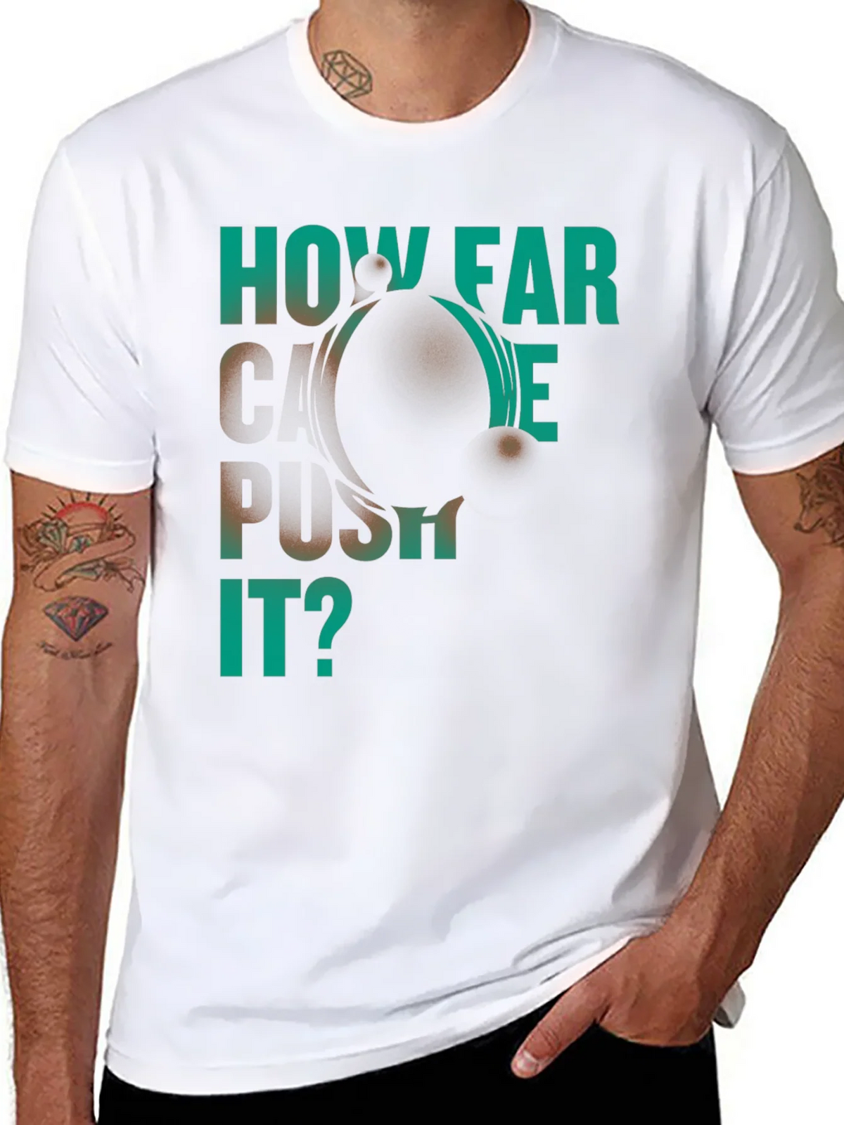 How Far Can We Push It? Black Graphic T-Shirt product image 7