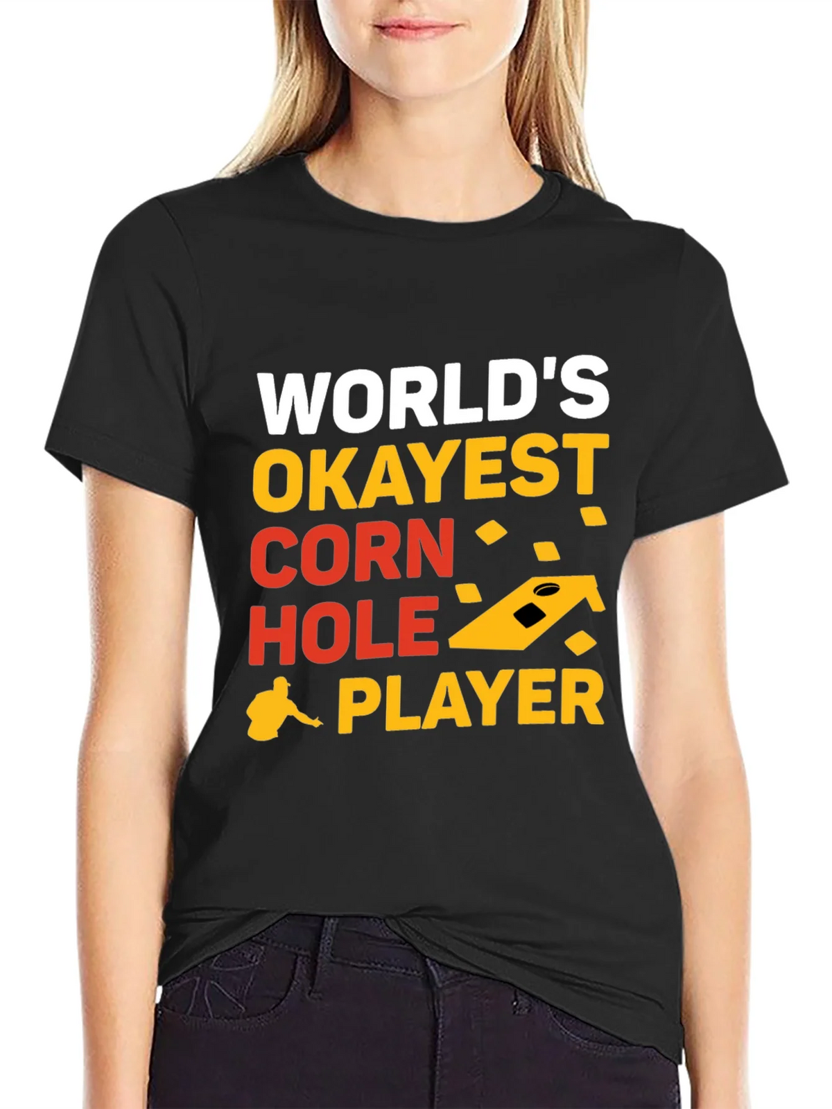 Worlds Okayest Corn Hole Player Graphic Tee product image 1