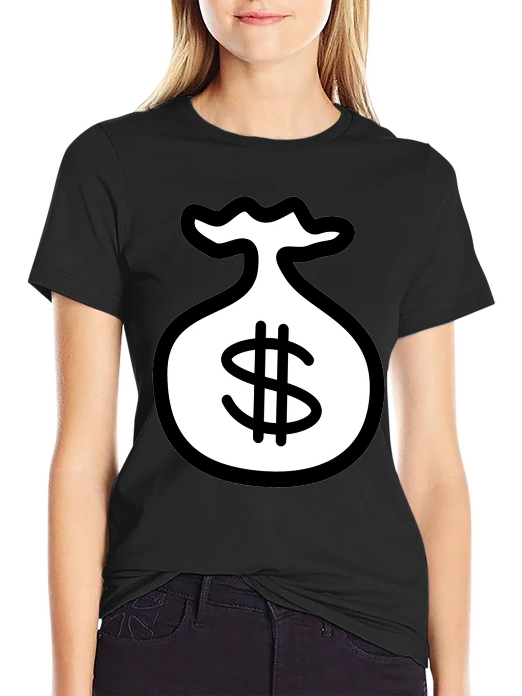 Black T-Shirt with Money Bag Graphic