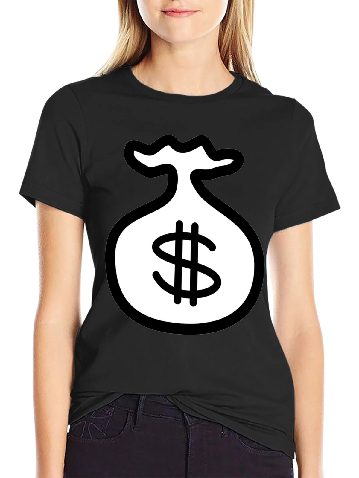 Black T-Shirt with Money Bag Graphic