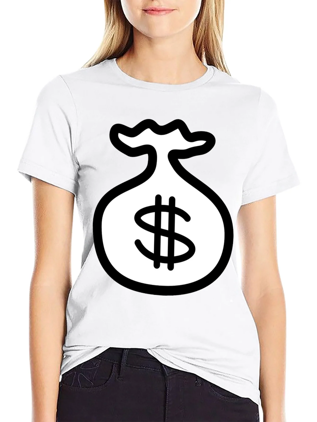 Black T-Shirt with Money Bag Graphic