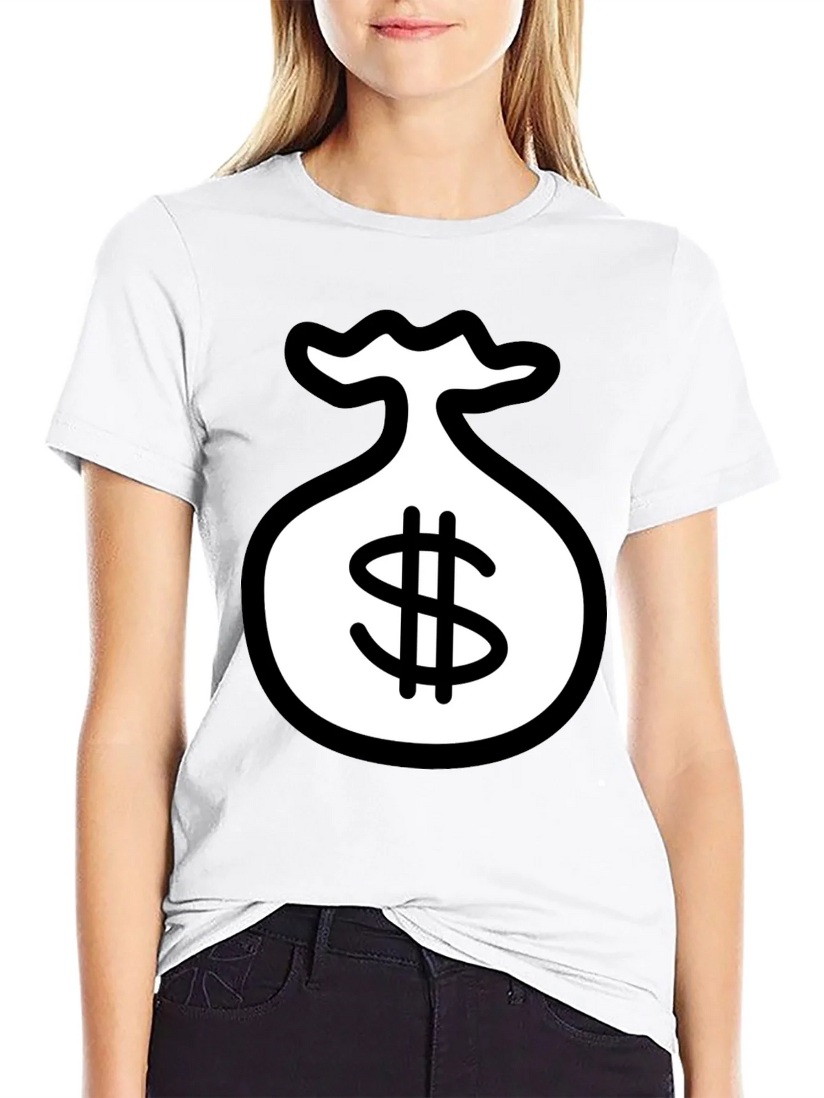 Black T-Shirt with Money Bag Graphic