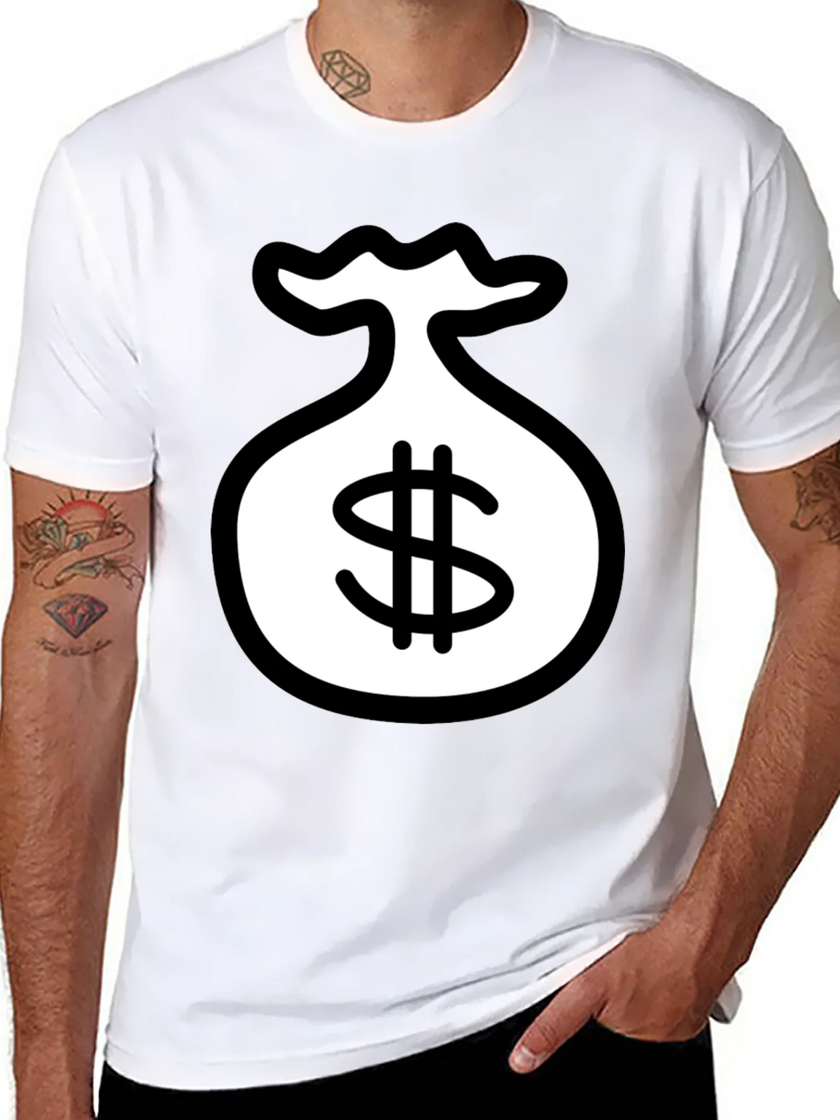 Black T-Shirt with Money Bag Graphic