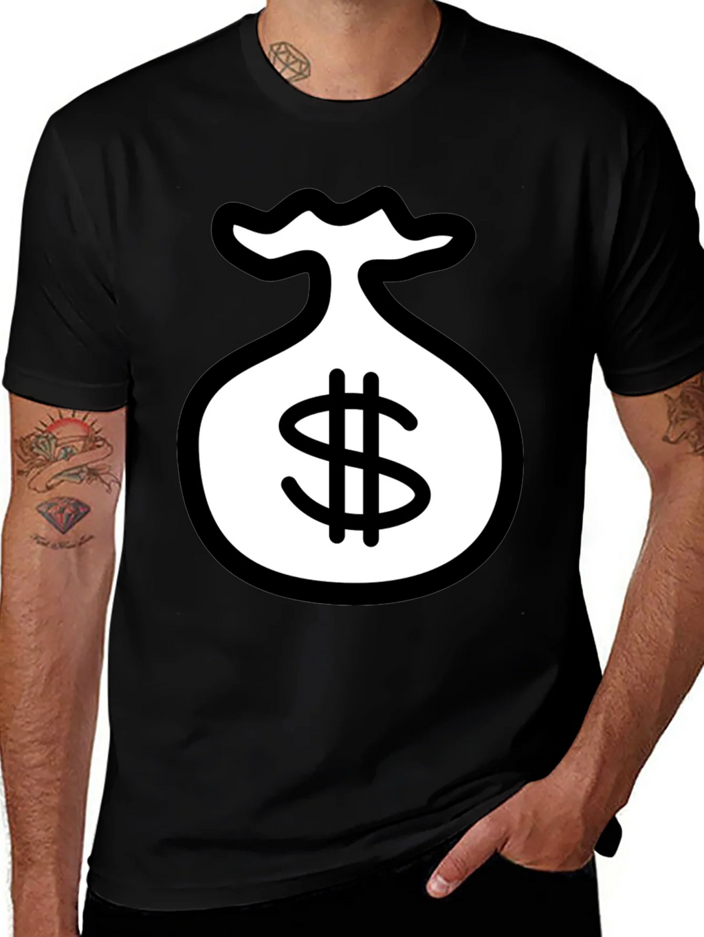 Black T-Shirt with Money Bag Graphic
