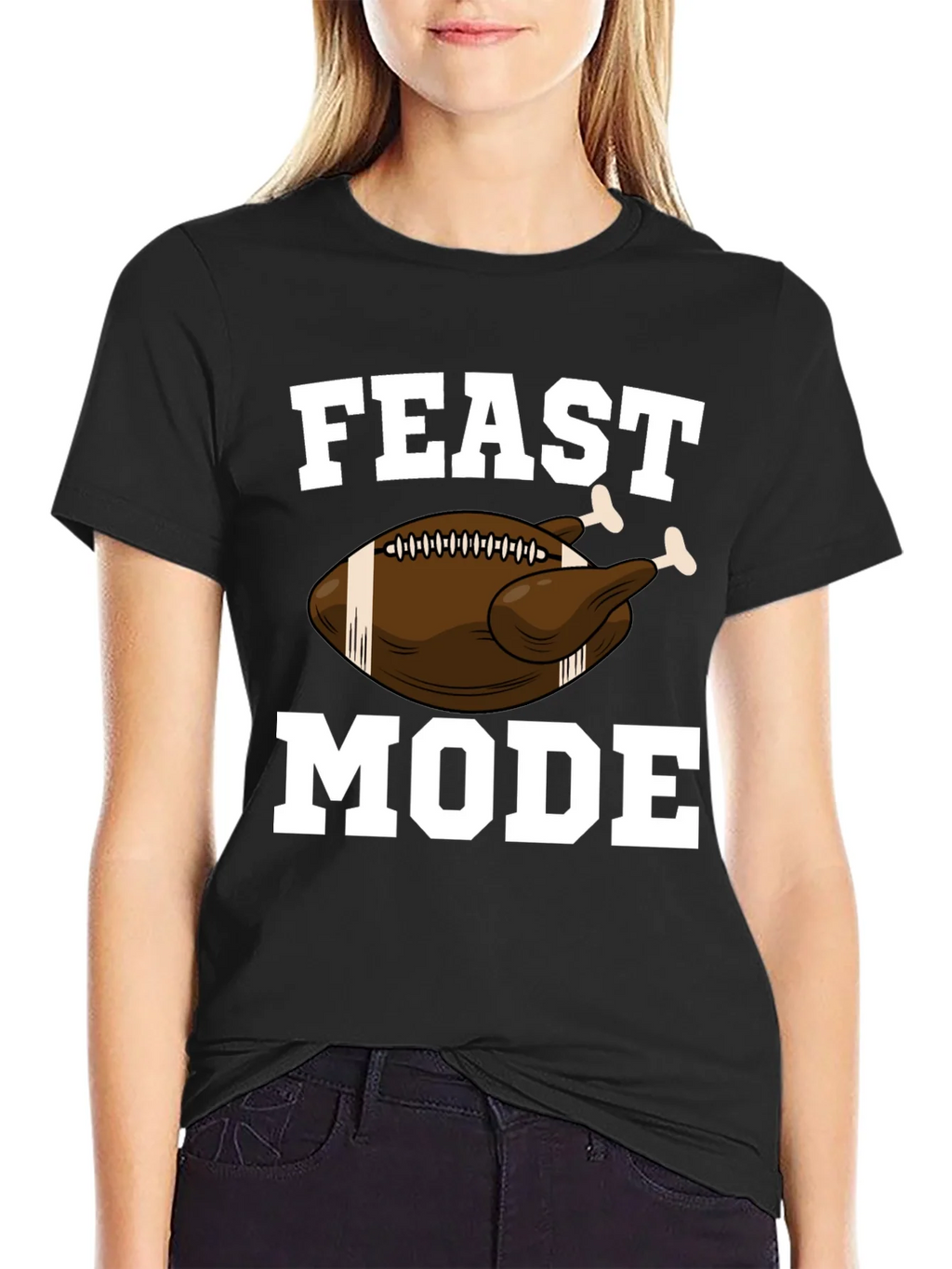 Feast Mode Thanksgiving Football Turkey Graphic T-Shirt product image 2