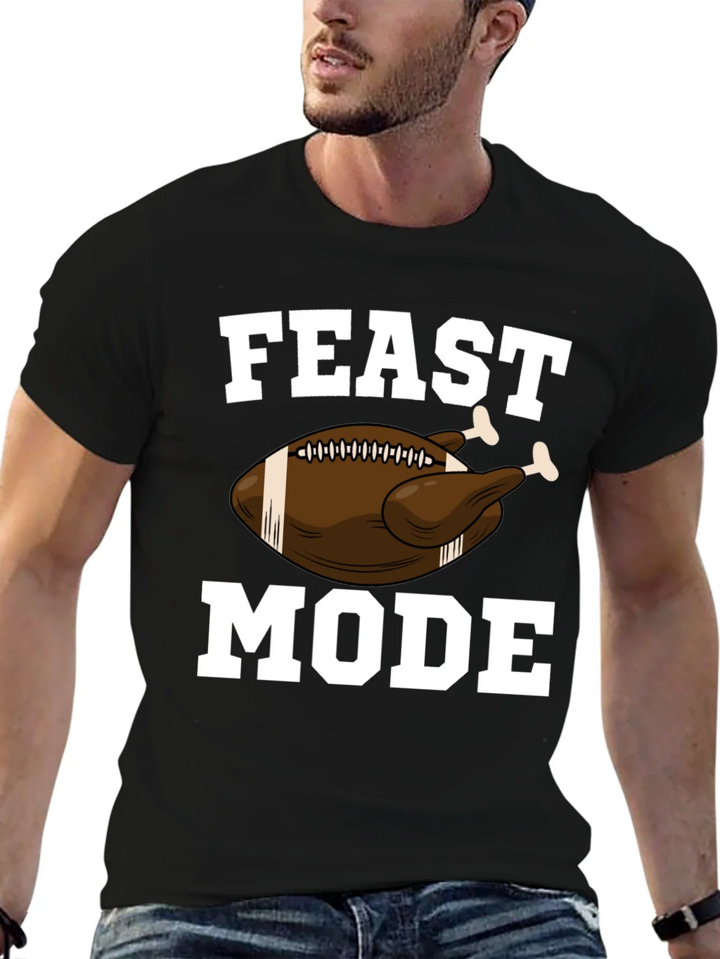 Feast Mode Thanksgiving Football Turkey Graphic T-Shirt product image 6