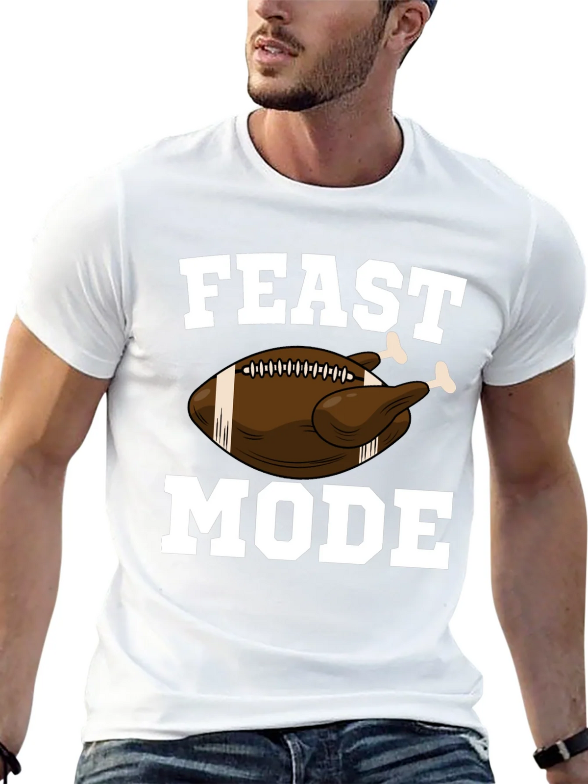 Feast Mode Thanksgiving Football Turkey Graphic T-Shirt product image 12