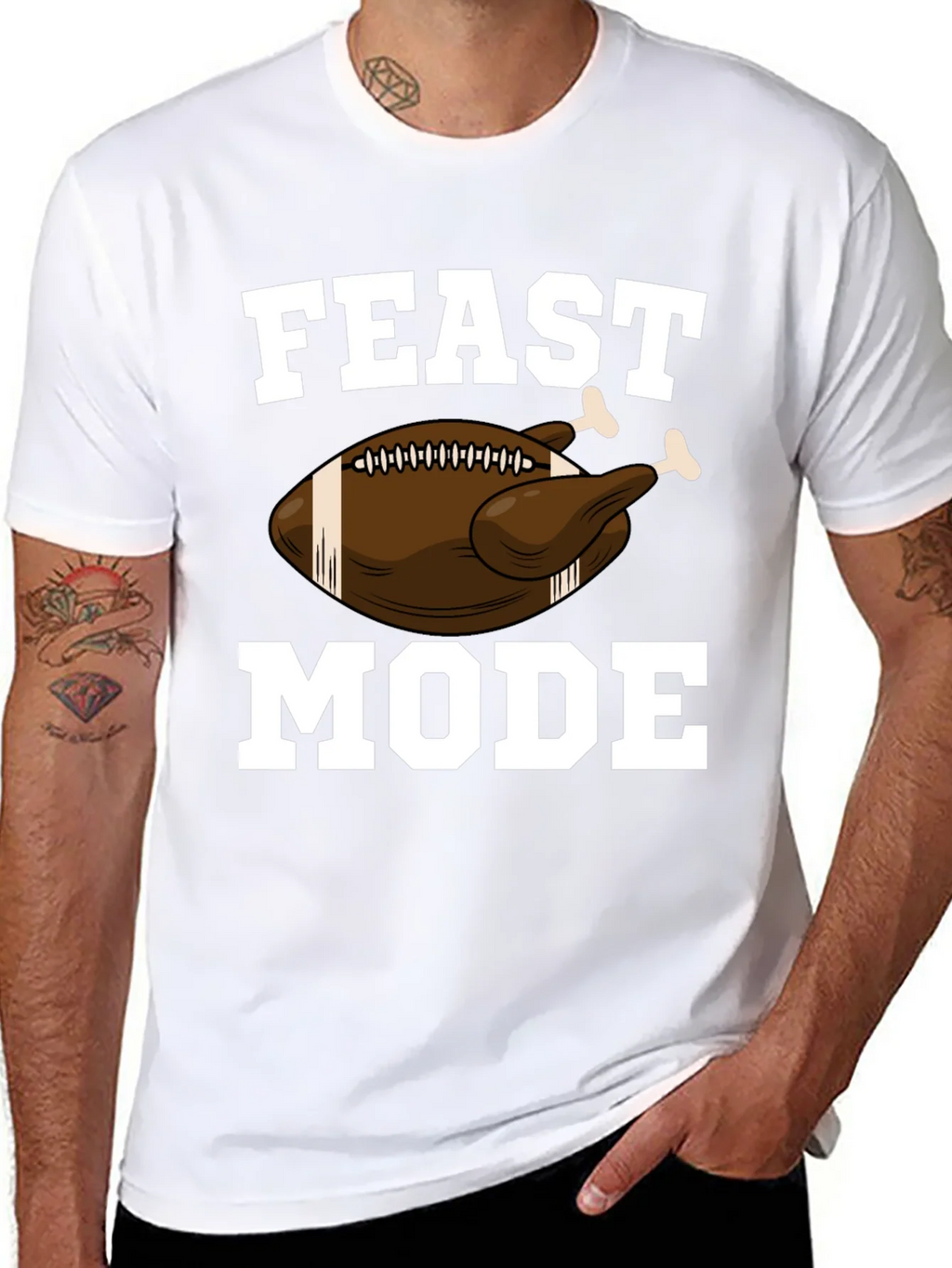 Feast Mode Thanksgiving Football Turkey Graphic T-Shirt product image 7