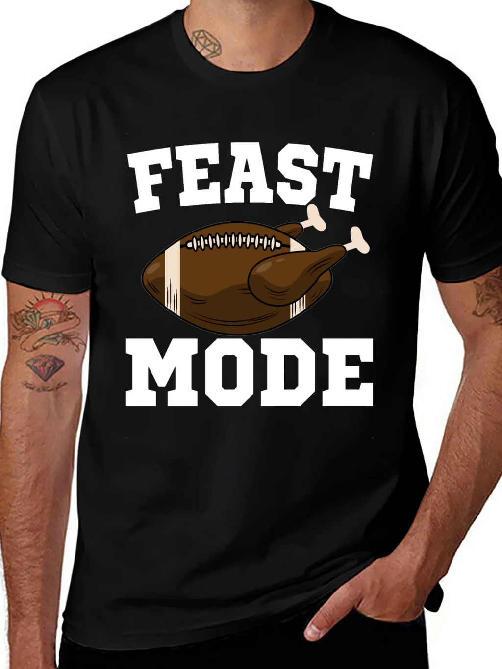 Feast Mode Thanksgiving Football Turkey Graphic T-Shirt product image 1