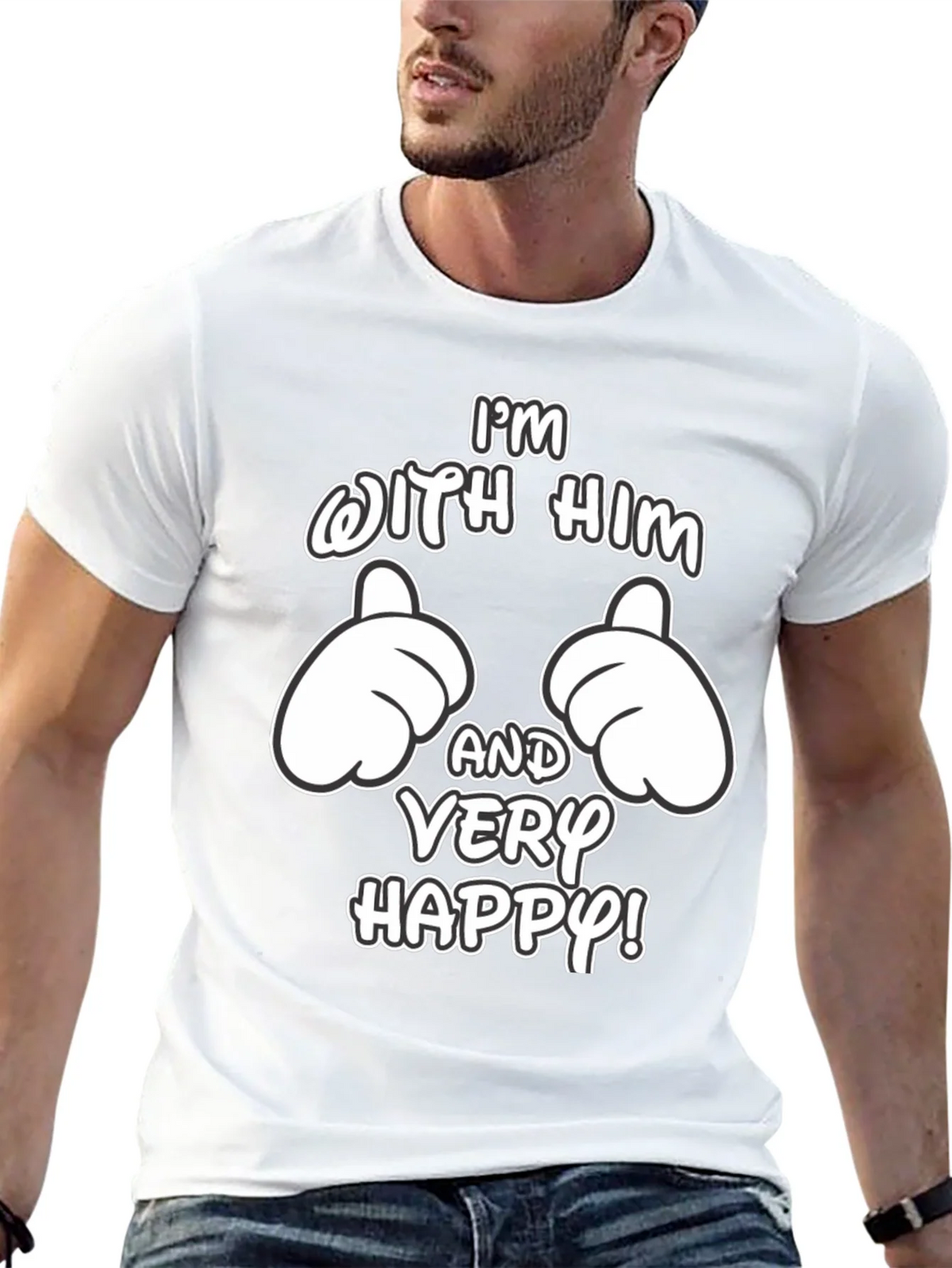 Funny Matching Couple Im With Him T-Shirt product image 12
