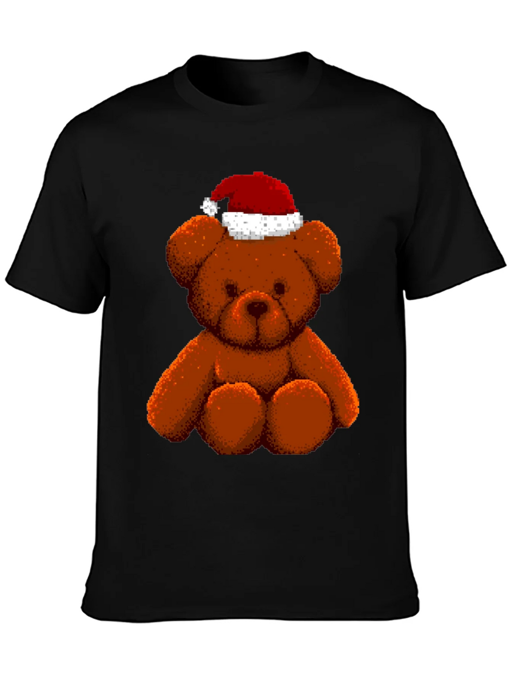 Pixelated Teddy Bear in Santa Hat Graphic Tee