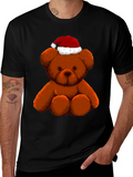 Pixelated Teddy Bear in Santa Hat Graphic Tee