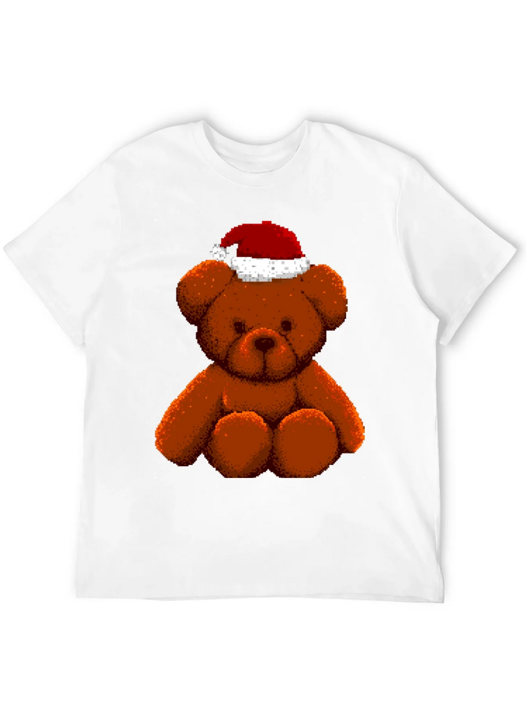 Pixelated Teddy Bear in Santa Hat Graphic Tee