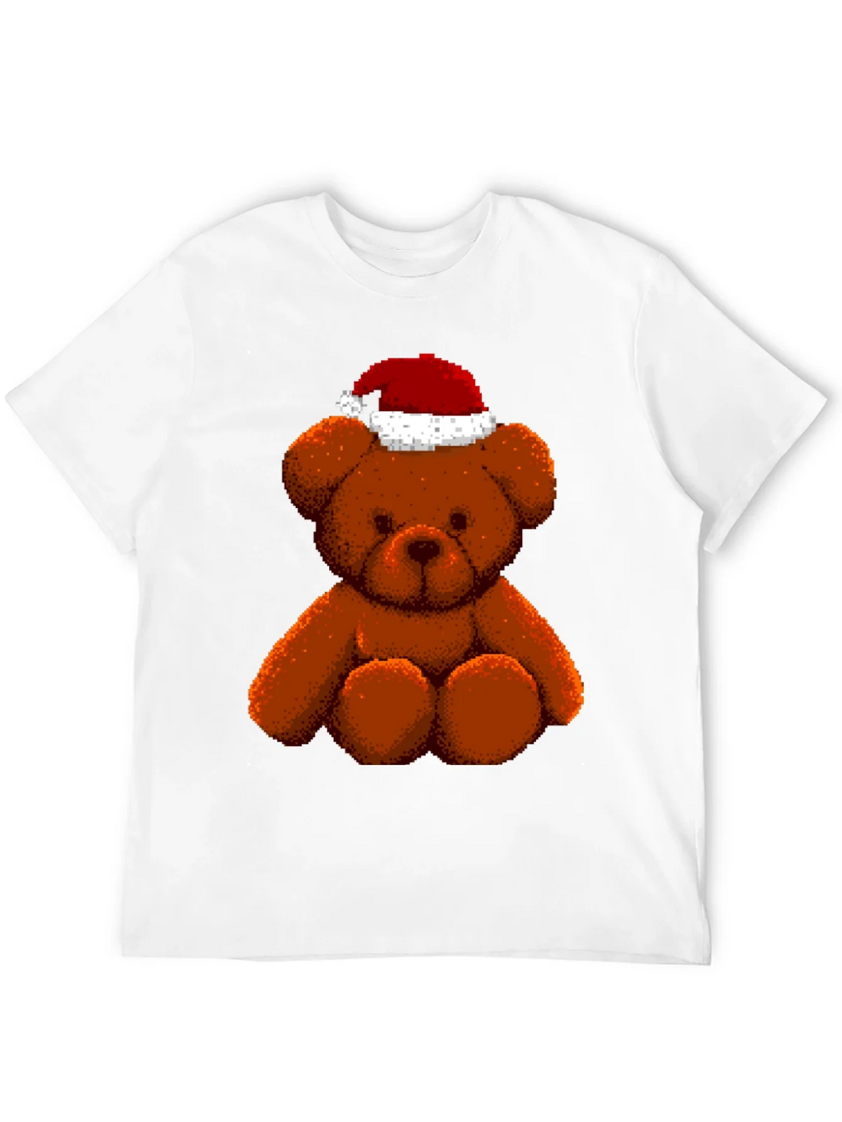 Pixelated Teddy Bear in Santa Hat Graphic Tee
