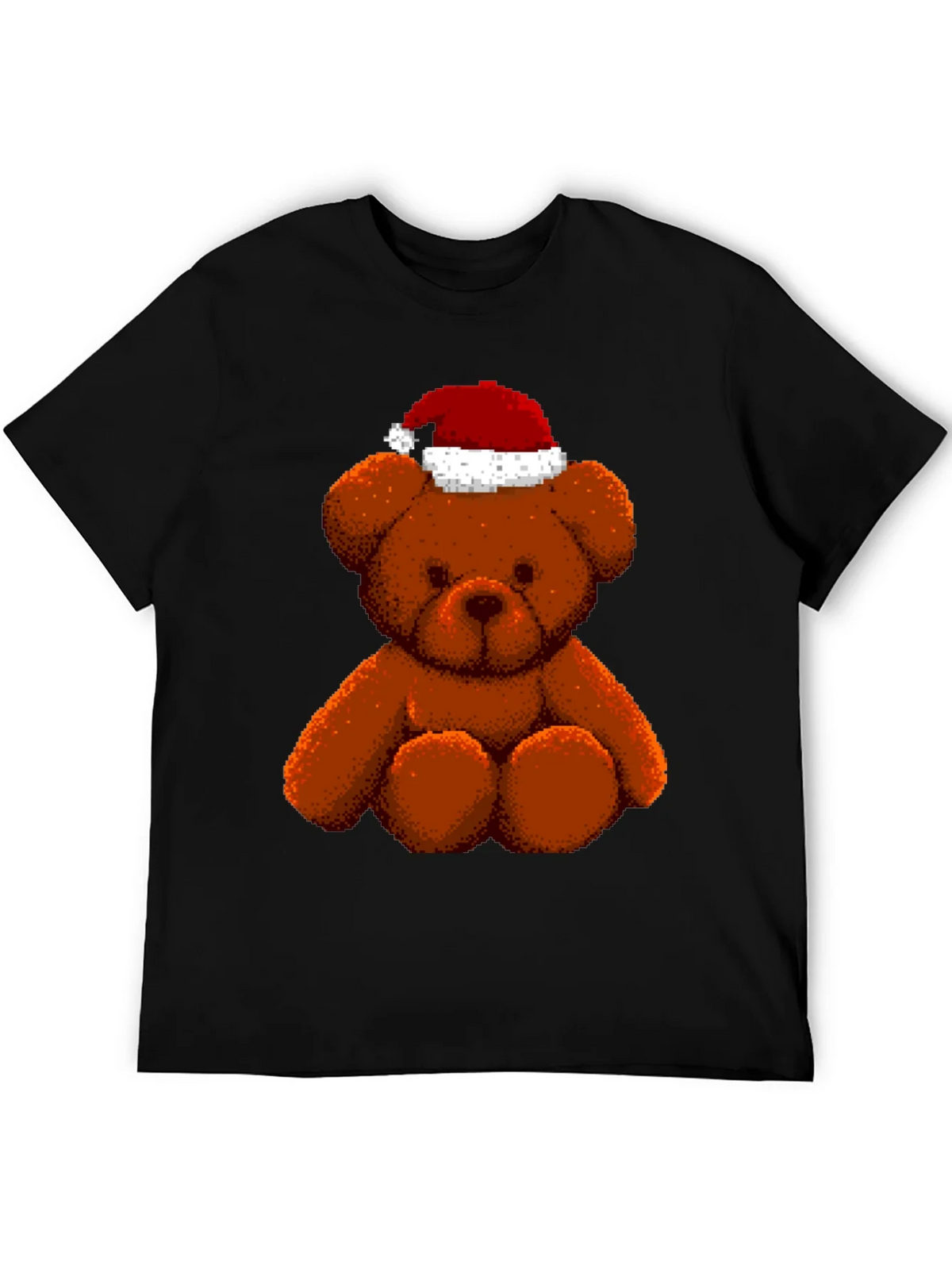 Pixelated Teddy Bear in Santa Hat Graphic Tee