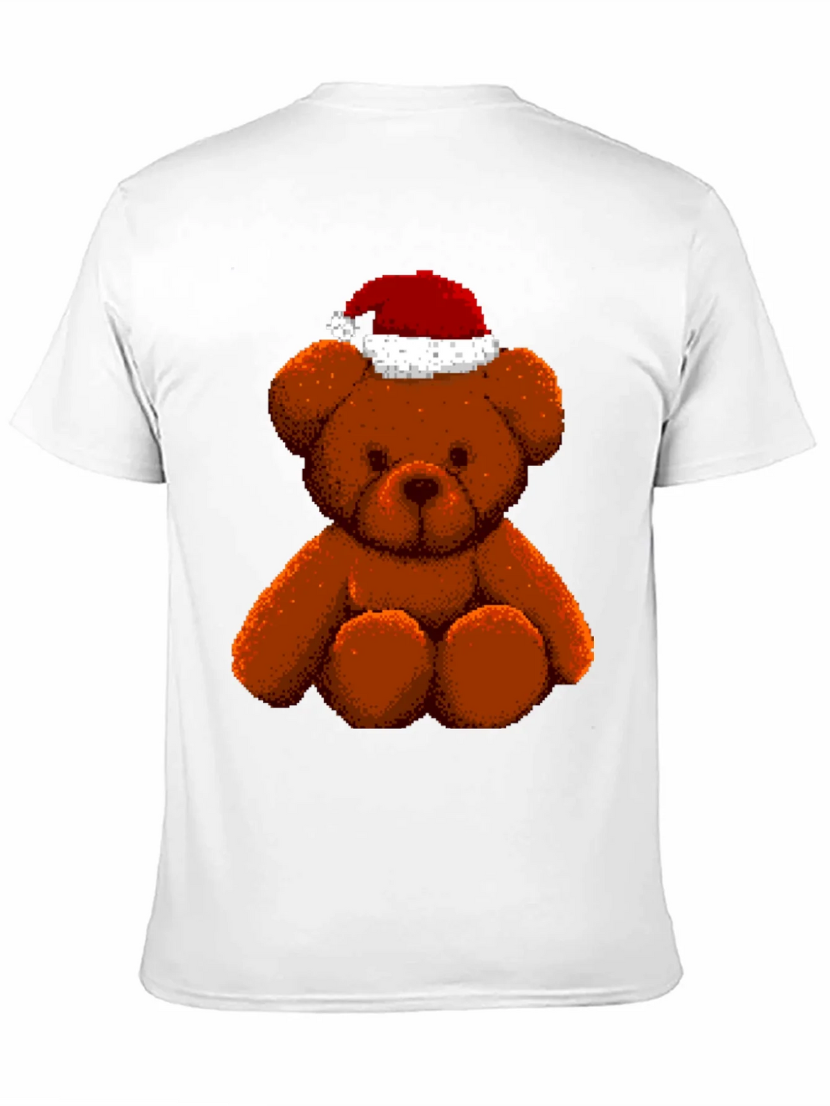 Pixelated Teddy Bear in Santa Hat Graphic Tee