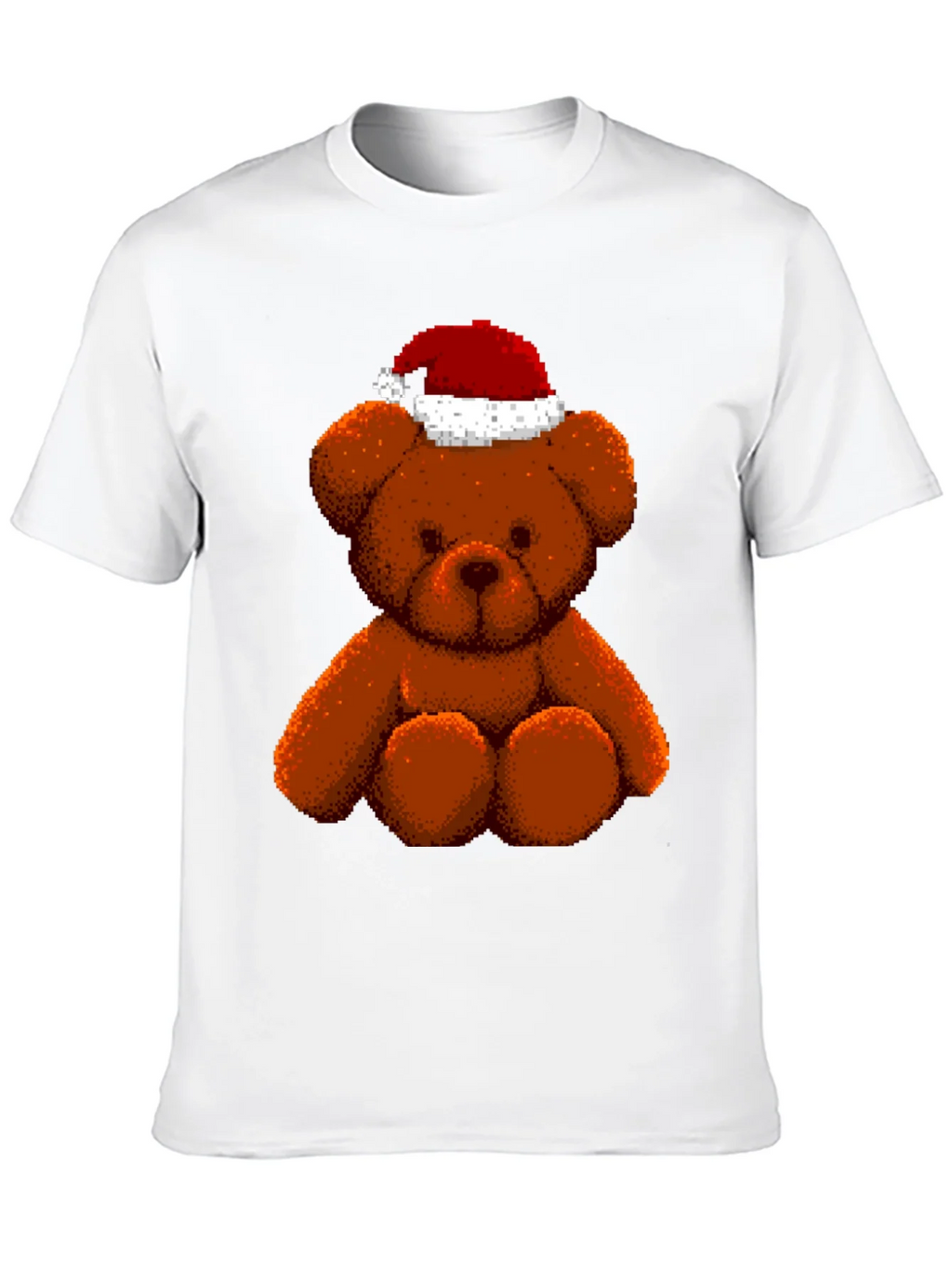 Pixelated Teddy Bear in Santa Hat Graphic Tee