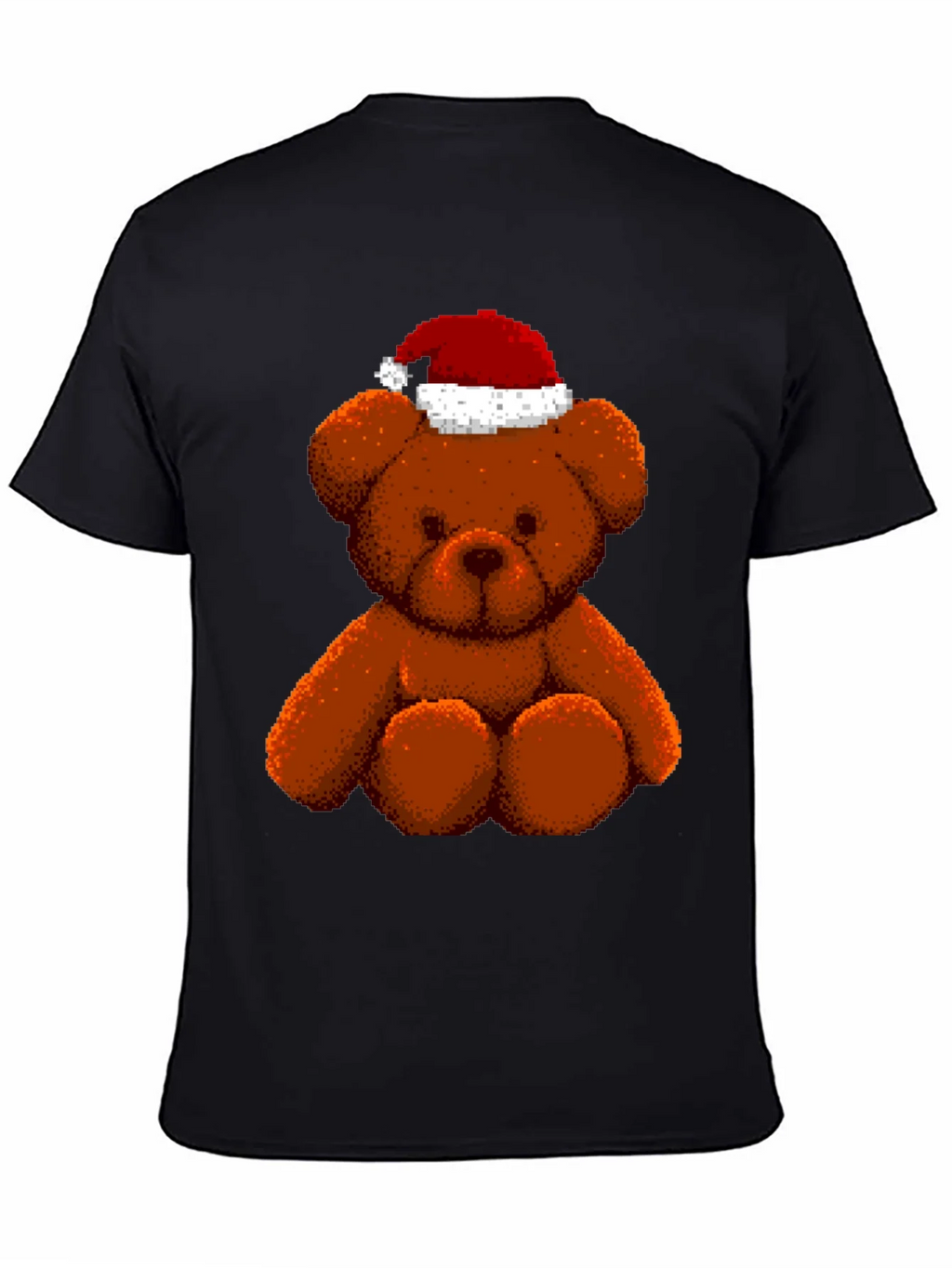 Pixelated Teddy Bear in Santa Hat Graphic Tee
