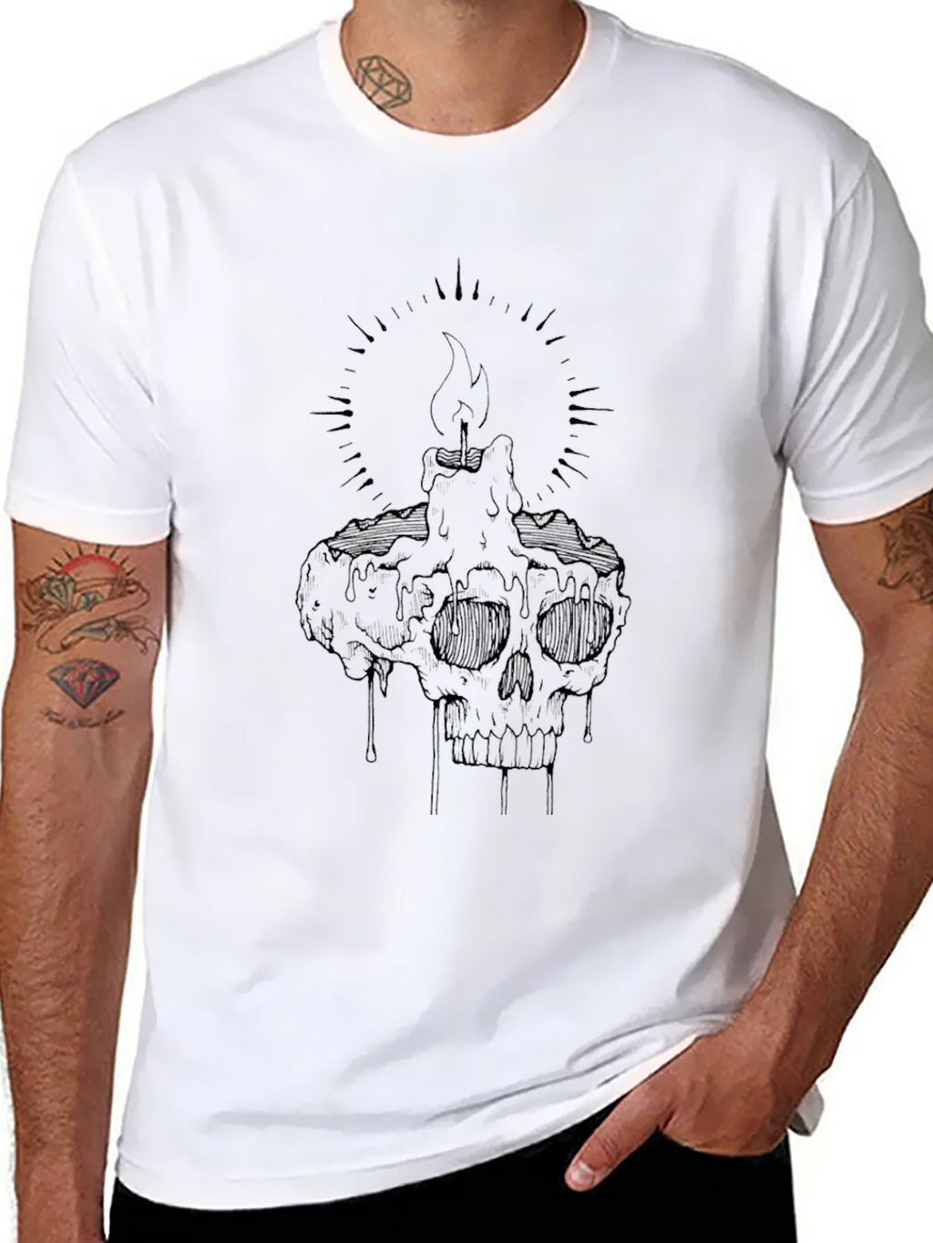 Skull Candle Graphic Tee - Black Cotton T-Shirt product image 3