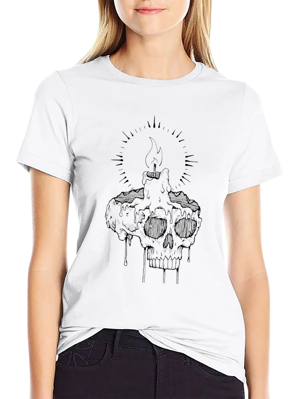 Skull Candle Graphic Tee - Black Cotton T-Shirt product image 4