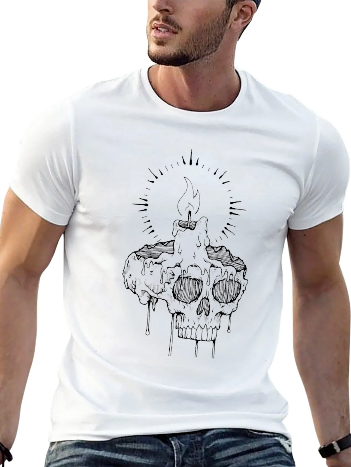 Skull Candle Graphic Tee - Black Cotton T-Shirt product image 7