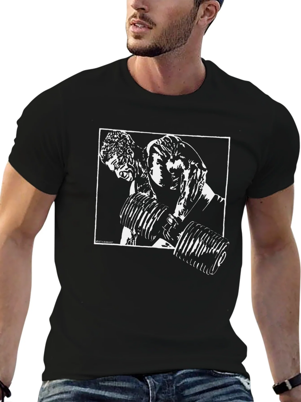 Black Graphic T-Shirt: Weightlifting Design product image 5