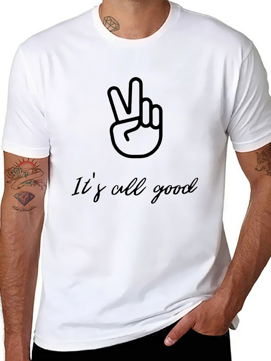 Its All Good Mens Black T-Shirt Peace Sign product image 7